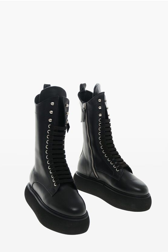image of The Attico Platform Sole Selene Combat Booties in Black, Women's (Size 7)