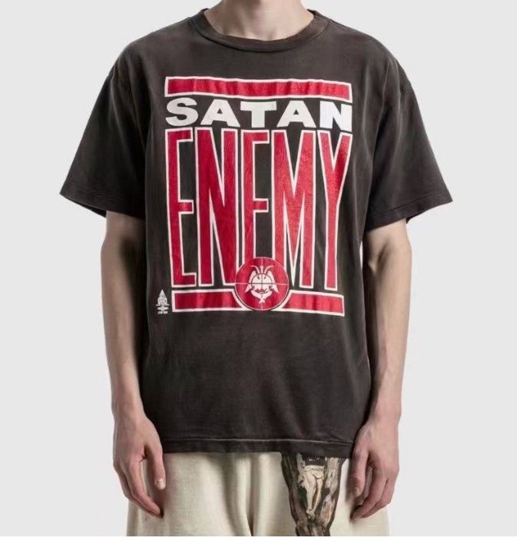 image of Saint Michael Satan Enemy T-Shirt in Grey, Men's (Size 2XL)