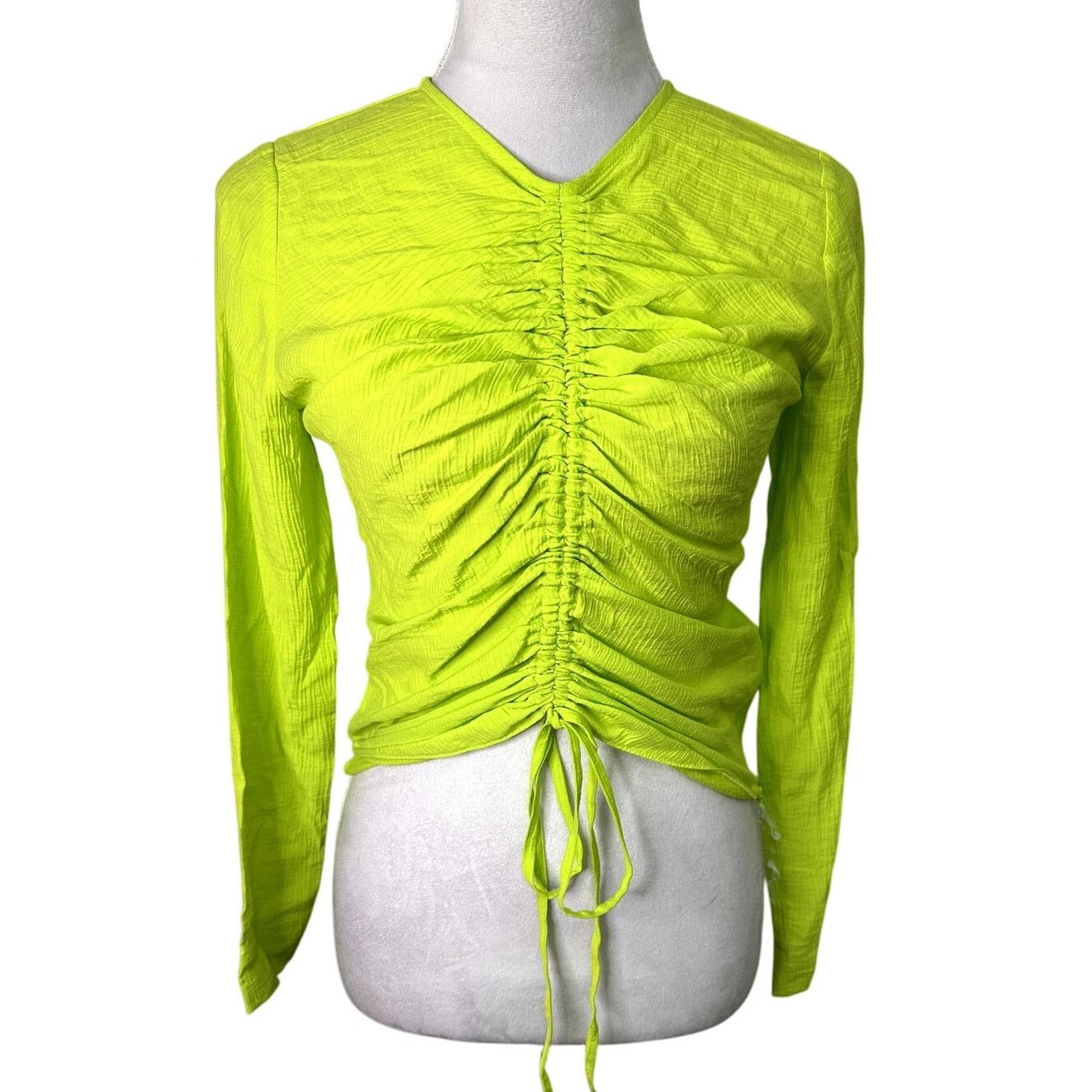 Topshop Topshop Green Ruched Front Long Sleeve Top Side Zip 4 NWT Size S / US 4 / IT 40 - 2 Thumbnail
