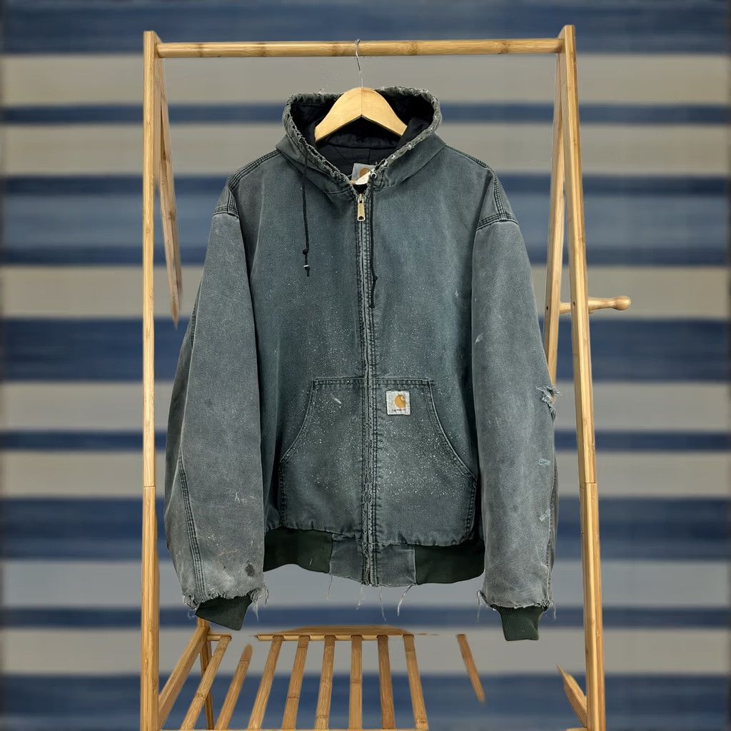 Carhartt VTG Carhartt Sun Faded Thrashed Distressed WIP Hooded Quilted Lined Jacket 2XL Size US XXL / EU 58 / 5 - 1 Thumbnail
