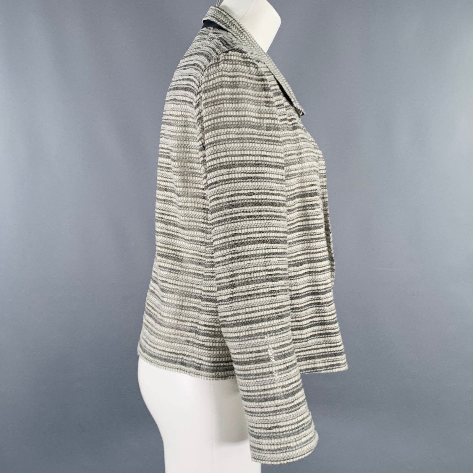 Akris AKRIS Size 8 Grey White Cotton Wool Stripe Open Front Jacket Size M / US 6-8 / IT 42-44 - 3 Thumbnail