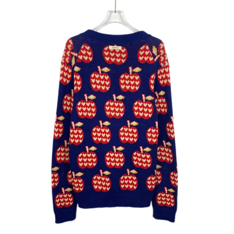 Gucci Gucci Blue red apple cotton knitted cardigan jacket 2502-Ne Size US XS / EU 42 / 0 - 2 Thumbnail