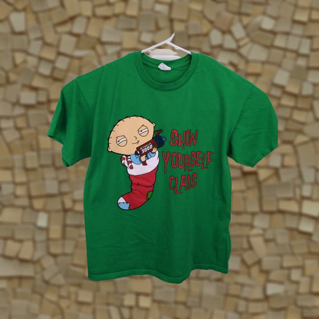 Gildan VINTAGE Gildan Heavy Cotton Stewie Griffin Adult T-Shirt Large Green Crew Neck Logo Short Sleeve Family Guy 2000s Mens Size US L / EU 52-54 / 3 - 1 Thumbnail