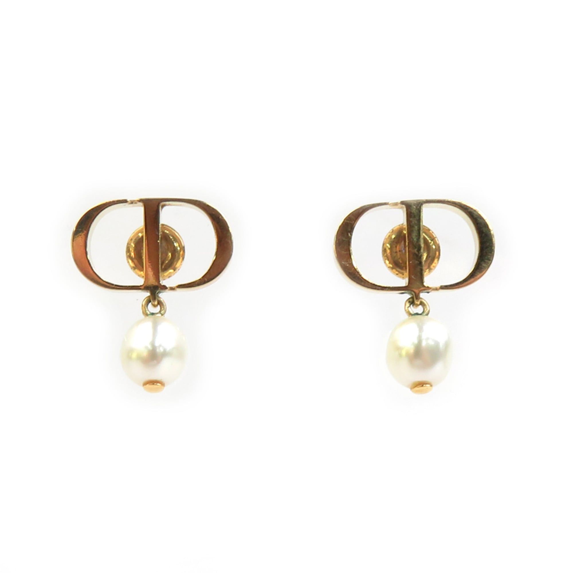 Dior Christian Dior earrings, metal, faux pearl, gold, white, women's, h32151j Size ONE SIZE - 1 Thumbnail