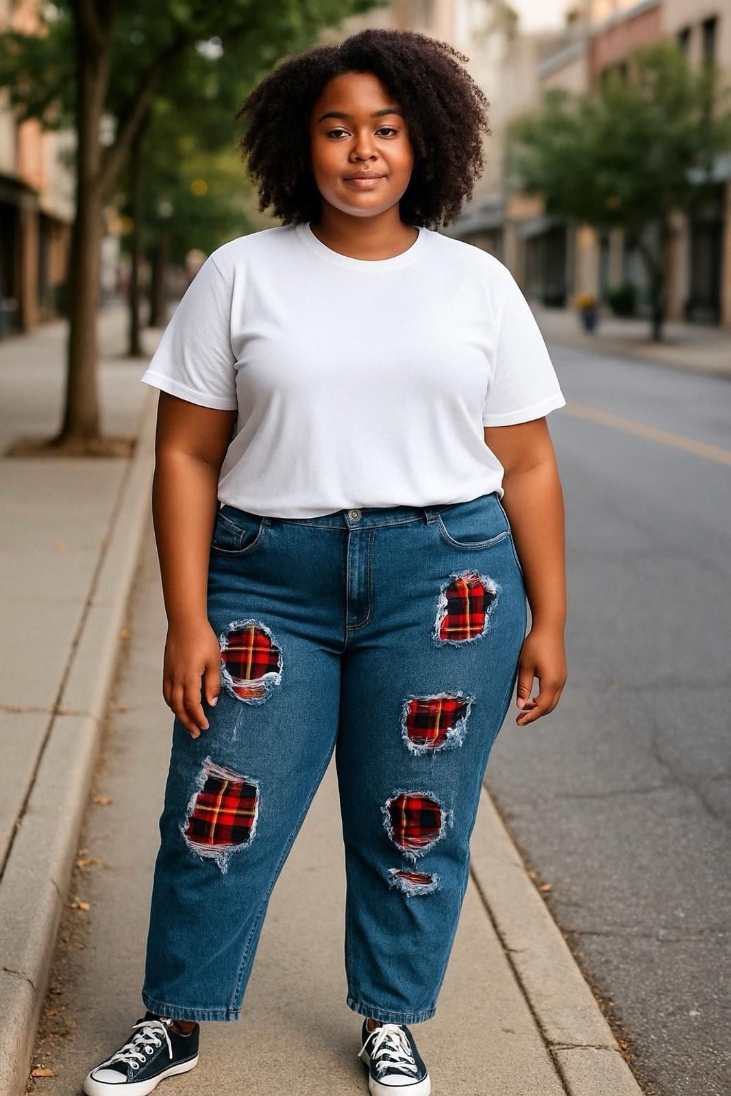 The Unbranded Brand Distressed Red Plaid Jeans Stretch Women’s Plus Size 2X XXL Size 42" / US 20 - 2 Thumbnail