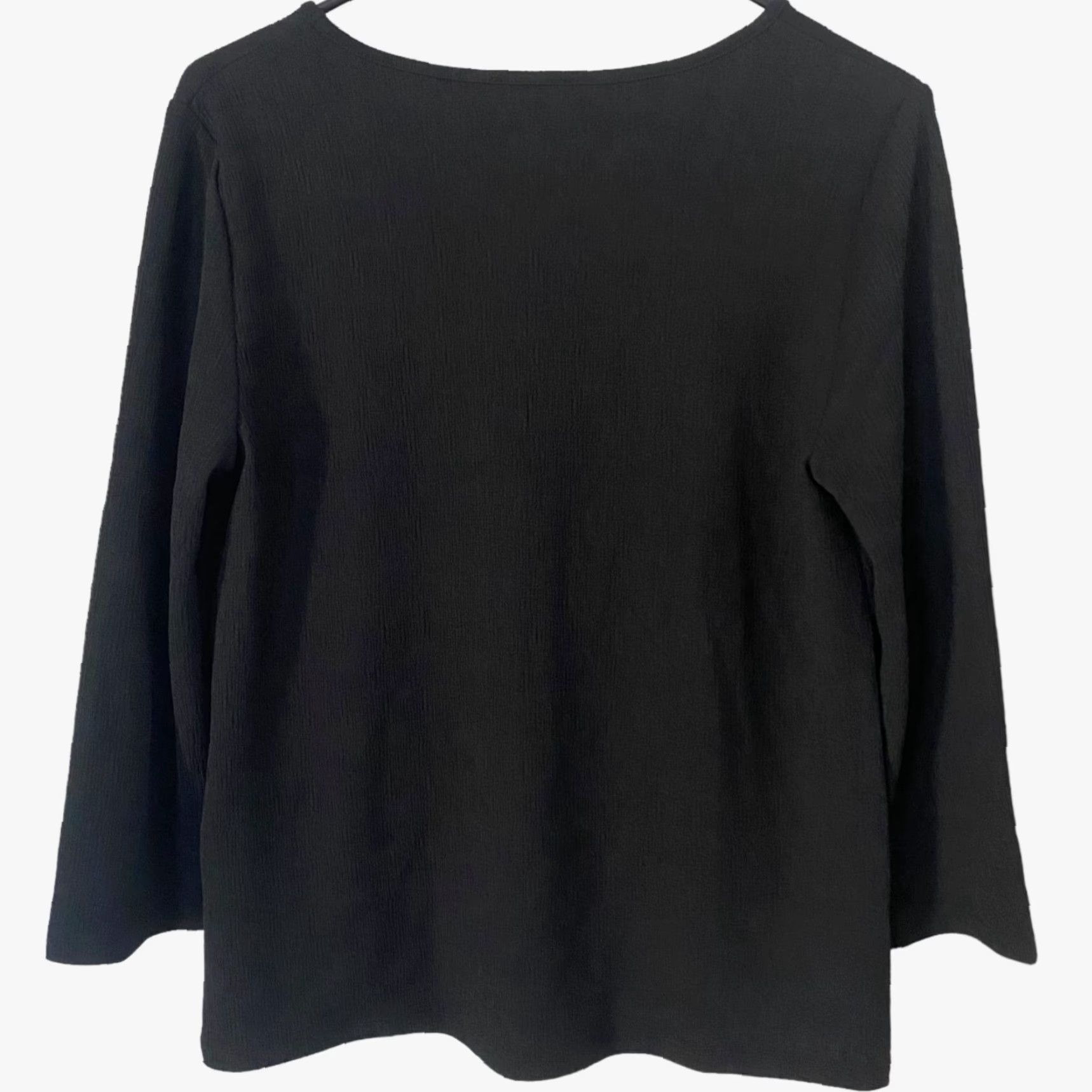 Ann Taylor Ann Taylor Crinkle Crepe V-Neck Blouse Black Womens Medium 3/4-Sleeve Blouse Size M / US 6-8 / IT 42-44 - 4 Thumbnail