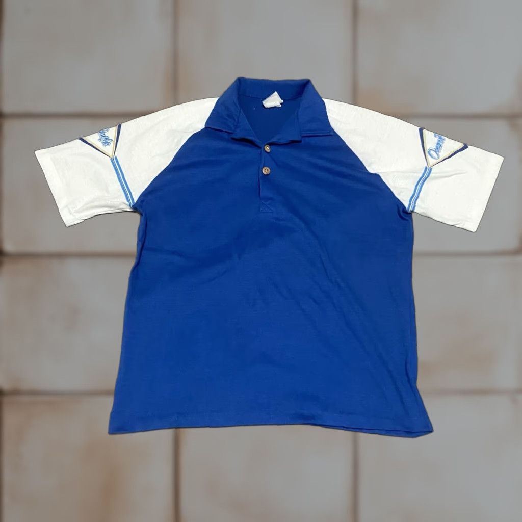 VINTAGE Ocean Pacific OP Polo Shirt SURFER 70s 80s BLUE & WHITE Rare VTG SZ M Gray Cotton Polyester Short Sleeve Polo Rugby Men’s