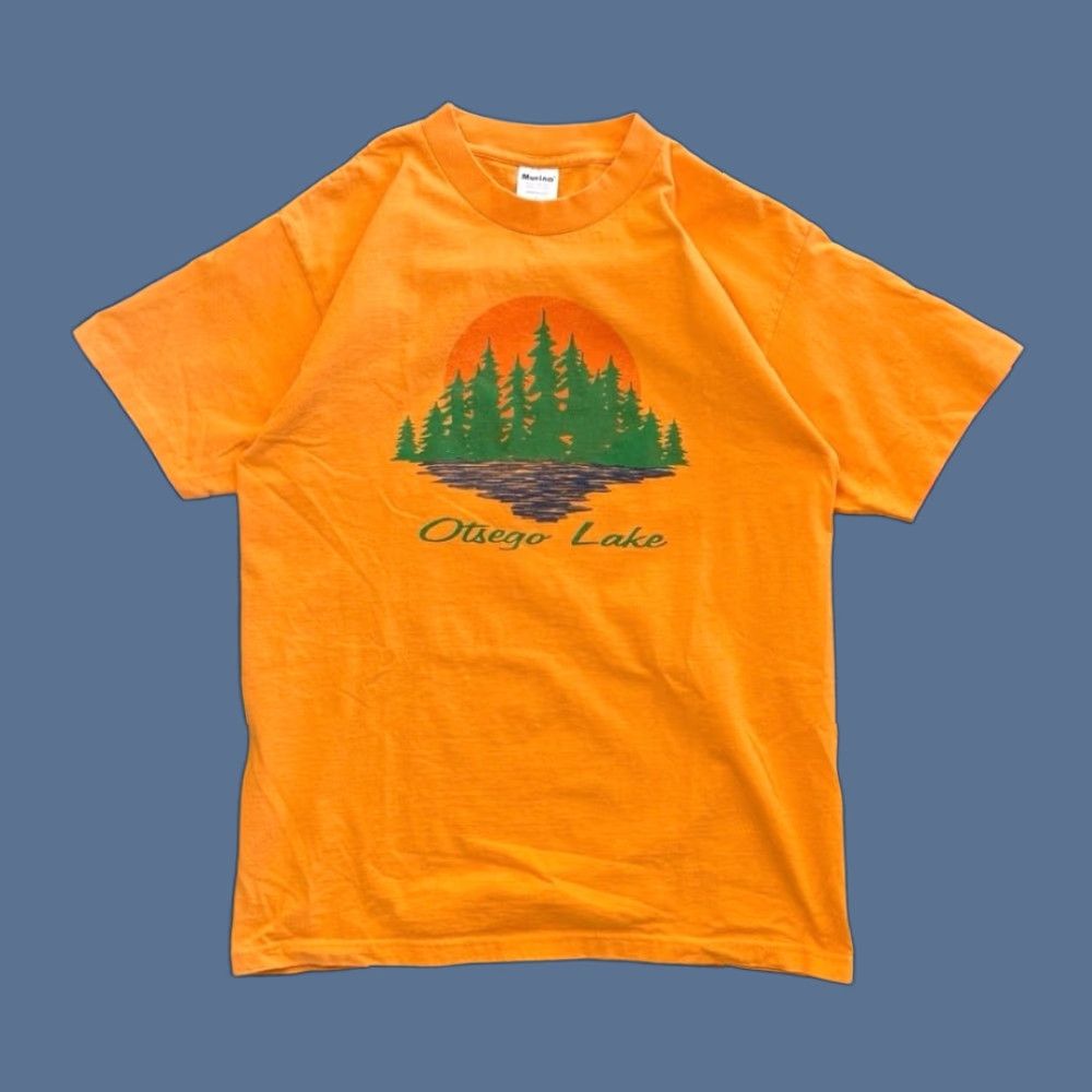 Vintage VINTAGE 90s Otsego Lake Outdoor Nature T-Shirt Orange L Mens Murina Made In USA Short Sleeve Solid 90s Theme Size US L / EU 52-54 / 3 - 1 Thumbnail