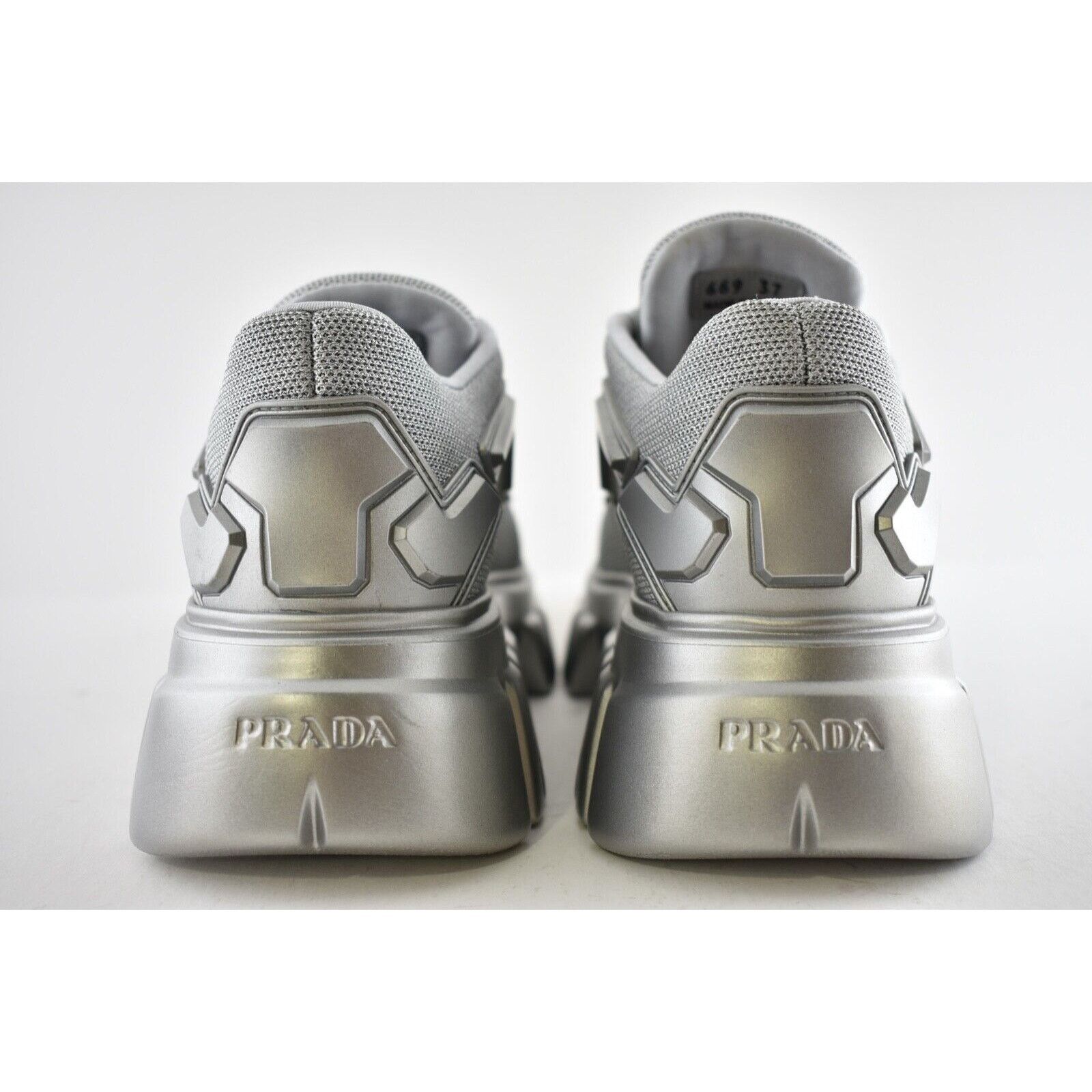 Prada Prada Monolith Lug Sole Silver Platform Flat Low Sneaker 39 Size US 9 / IT 39 - 11 Thumbnail