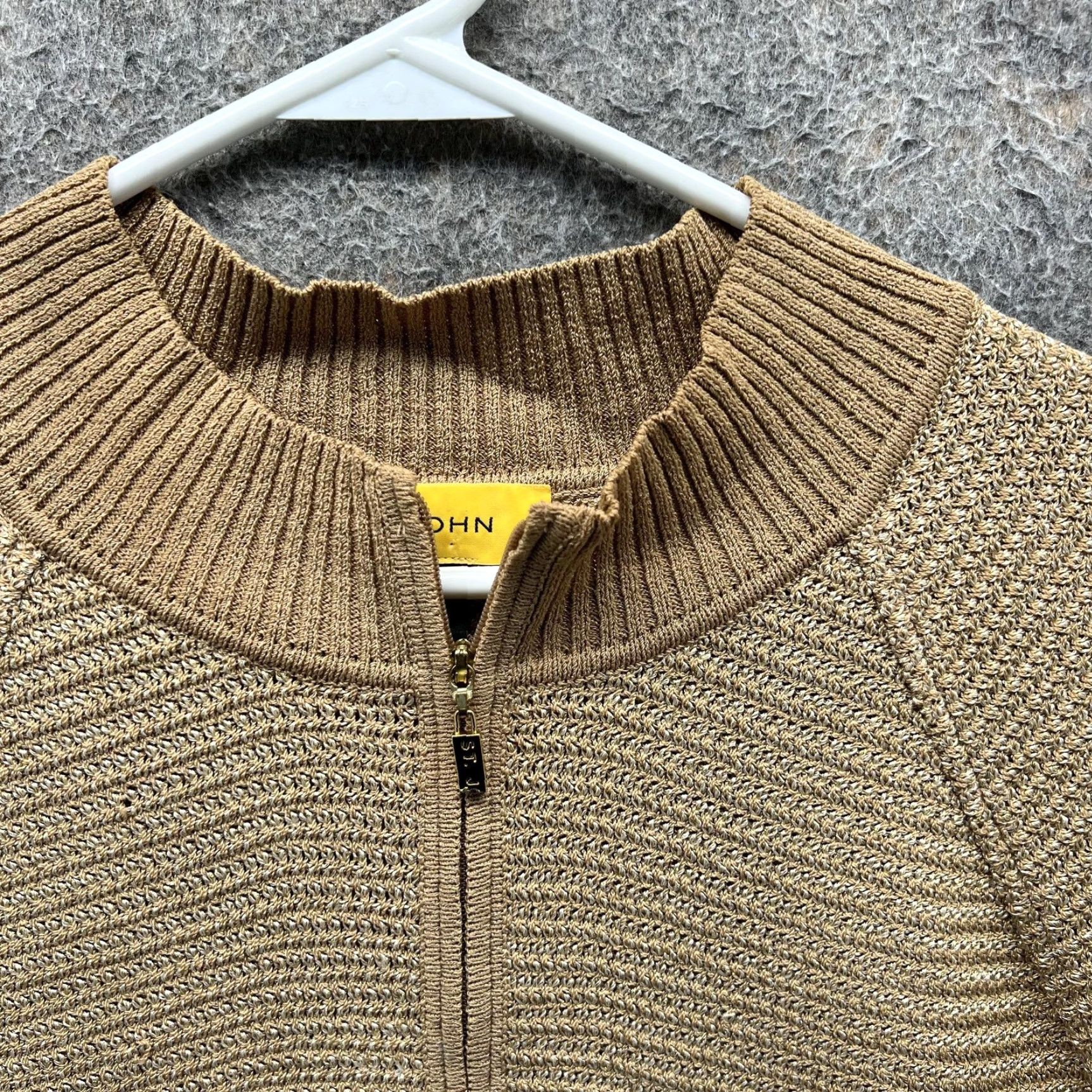 St. John St John Sweater Womens L Beige Full Zip Mock Neck Bell Sleeve Knit Cardigan Size L / US 10 / IT 46 - 6 Thumbnail