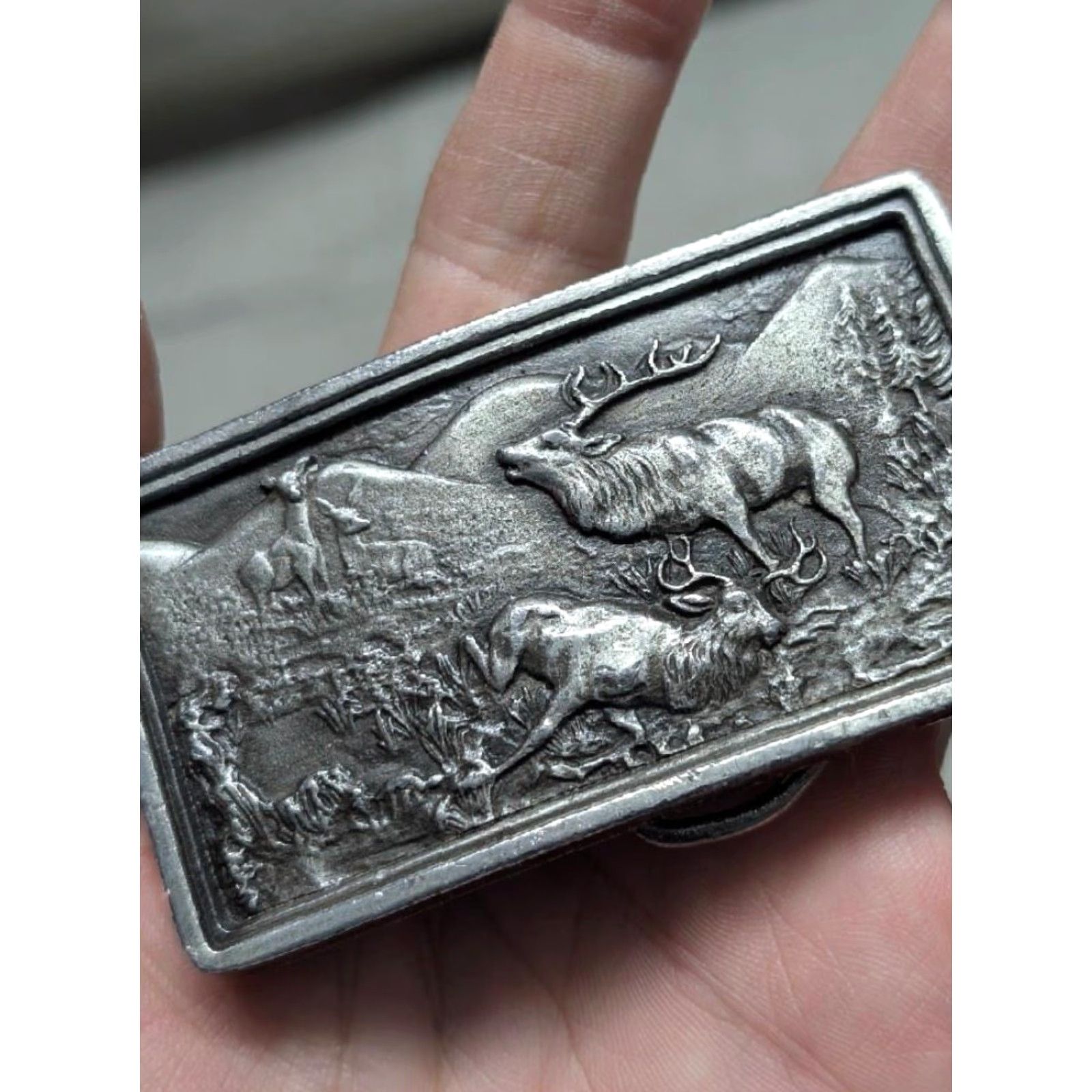 Vintage VINTAGE Bergamot Brass Works belt buckle INJURED ELK Western deer nature 2" x 3.5" 1.75" fits Men Brass Metallic USA West rugged Mens Size ONE SIZE - 2 Thumbnail