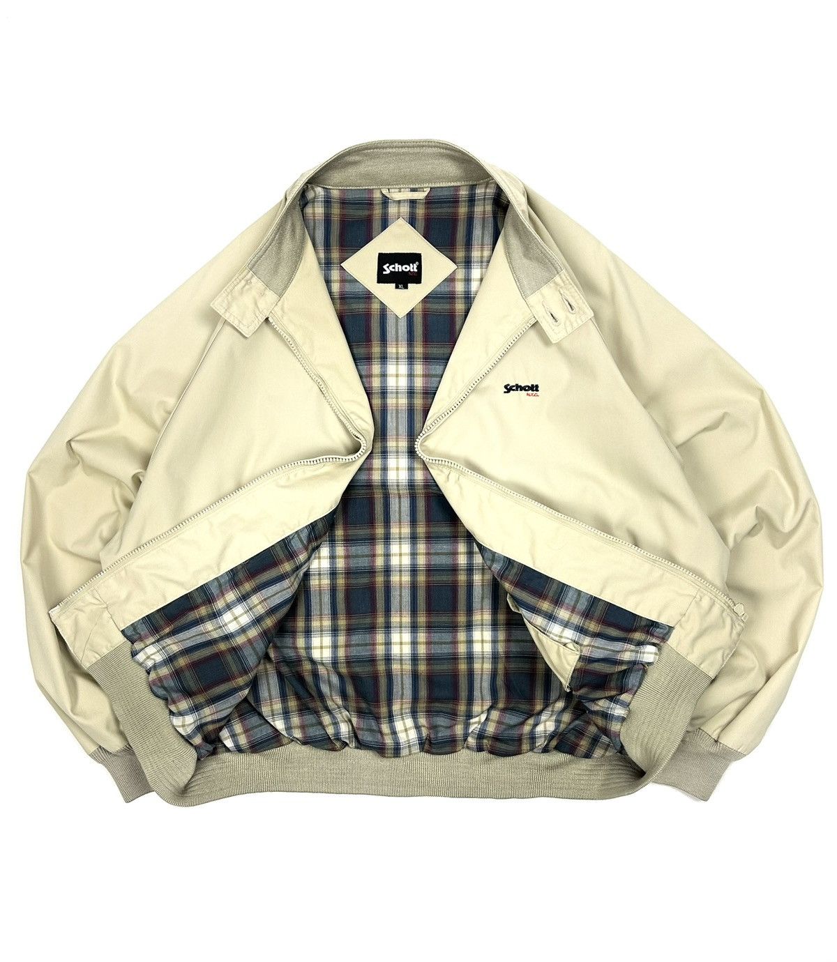 Schott Schott NYC Beige Blouson Jacket Bomber Plaid Lined Vintage Size US XL / EU 56 / 4 - 3 Thumbnail