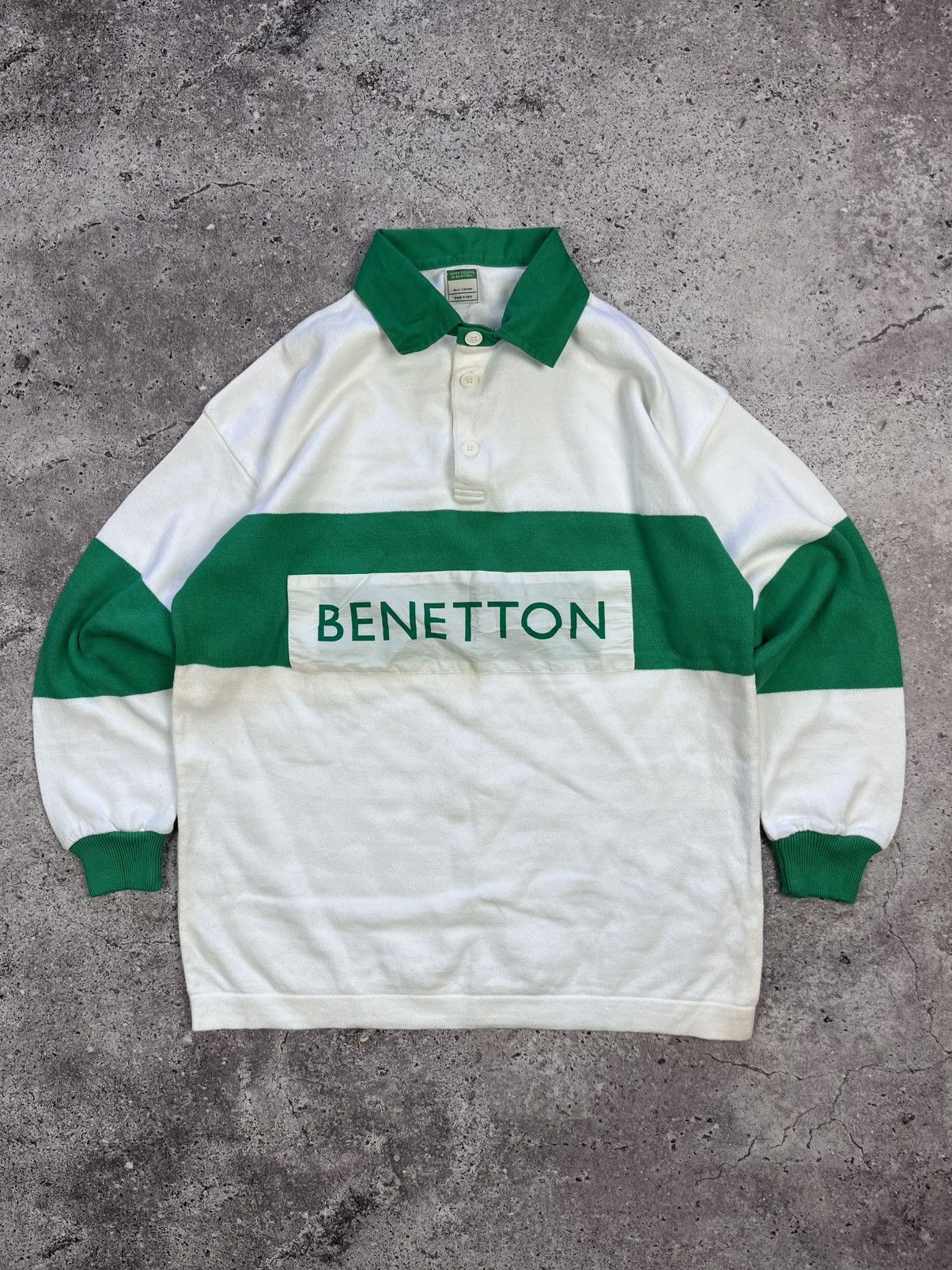 Vintage Benetton Rugby Shirt Pablo Escobar White Green Siz S