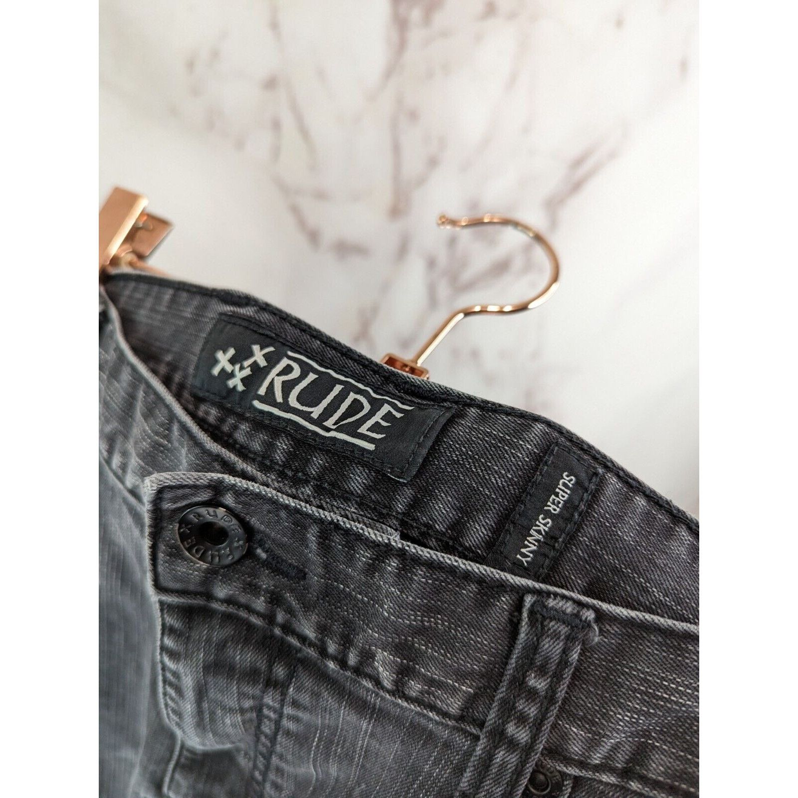 Rude Rude Jeans Mens 36 x 30 Gray Super Skinny Denim Acid Wash Size US 36 / EU 52 - 3 Thumbnail