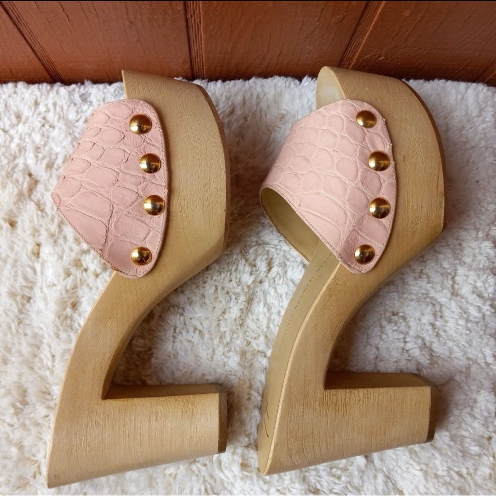 Giuseppe Zanotti Giuseppe Zanotti Pink Croc-Embossed Leather Clogs Size US 8.5 / IT 38.5 - 5 Thumbnail