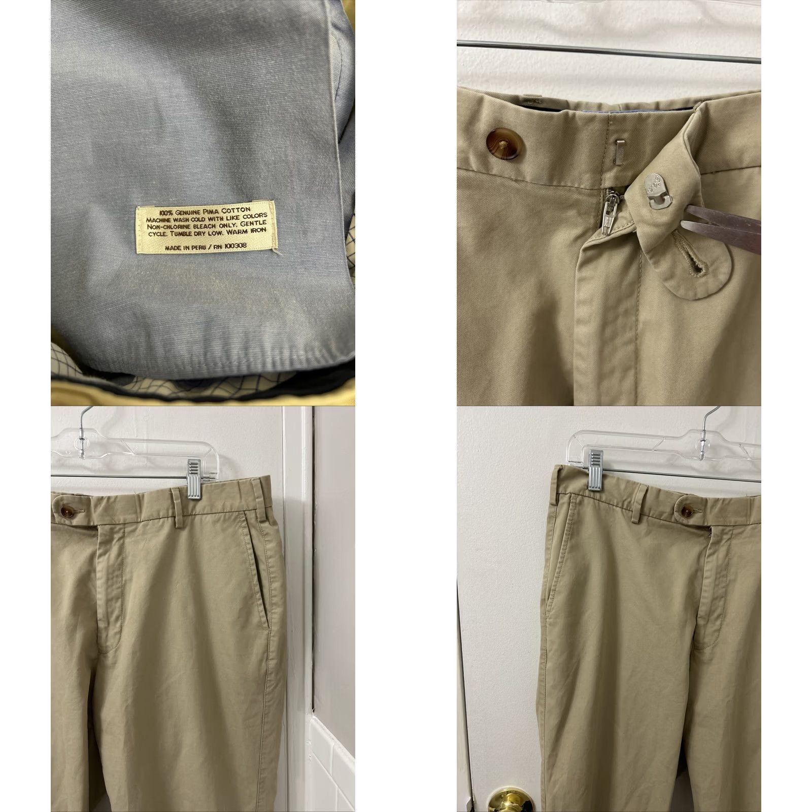 Peter Millar Peter Millar Pants Mens 35x29 Khaki Beige 100% Cotton Pima Regular Rise 5-Pocket Chino Zip Front Belt Loops Straight Leg Mens Size US 35 - 8 Thumbnail