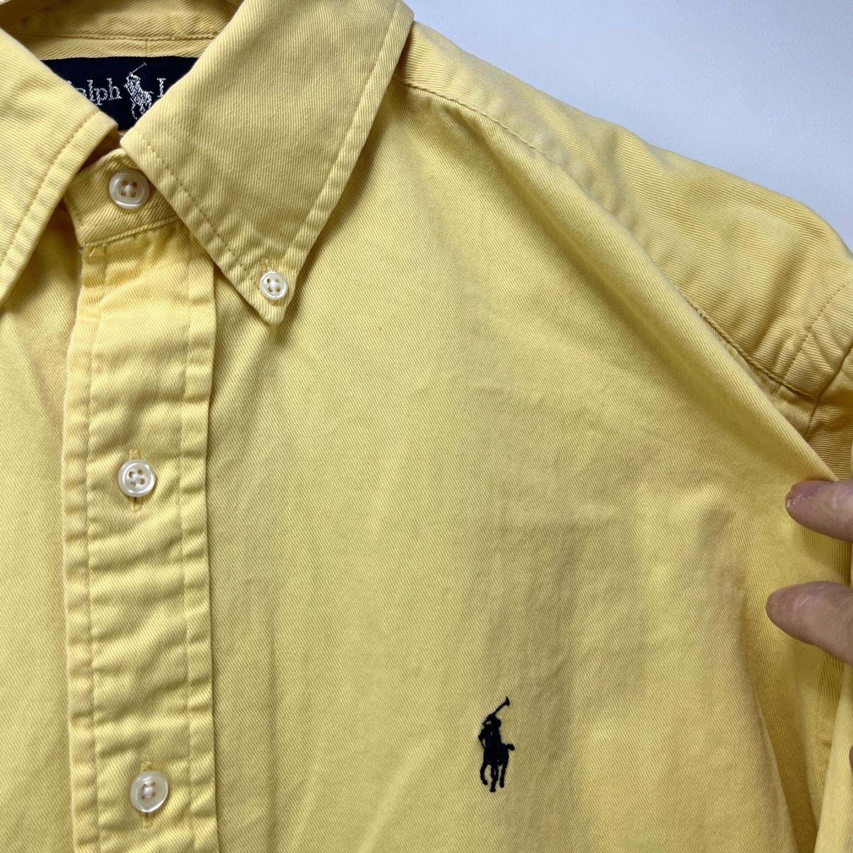 VINTAGE Polo Ralph Lauren Blake Pony Button-Up Long Sleeve Shirt M Yellow 90s Mens shirt