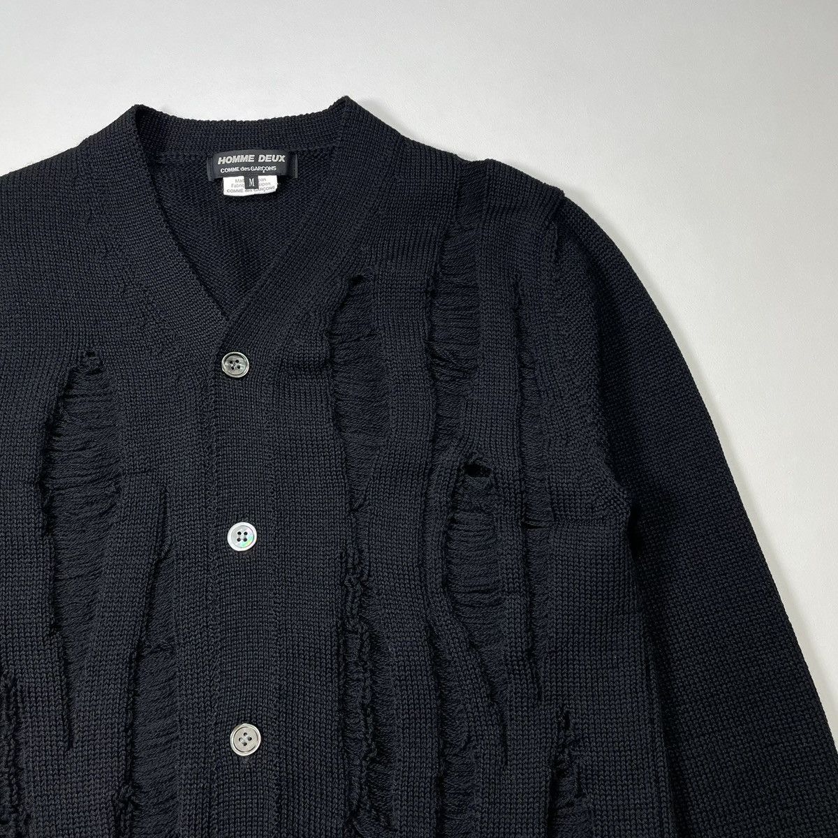 Comme des Garcons Homme Deux A/W 18 ‘Destroyed Detail’ Black Cardigan Size US M / EU 48-50 / 2 - 6 Thumbnail