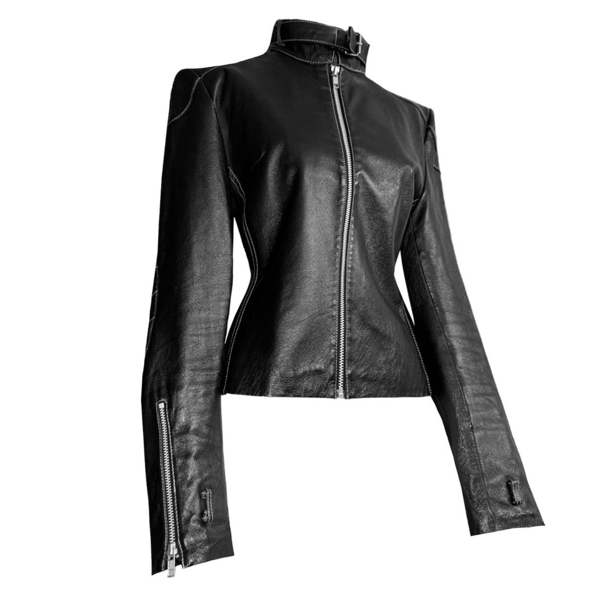 image of Vintage Amazing Leather Avant-Garde Distressed Jacket in Black, Women's (Size Small)