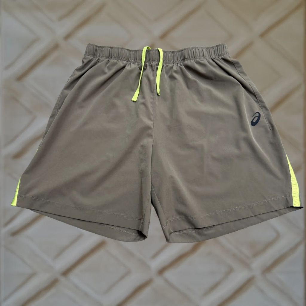 Asics ASICS Running Shorts Mens L Gray Lime Elastic Waist Athletic Gym Casual Sports Size US 33 - 1 Thumbnail