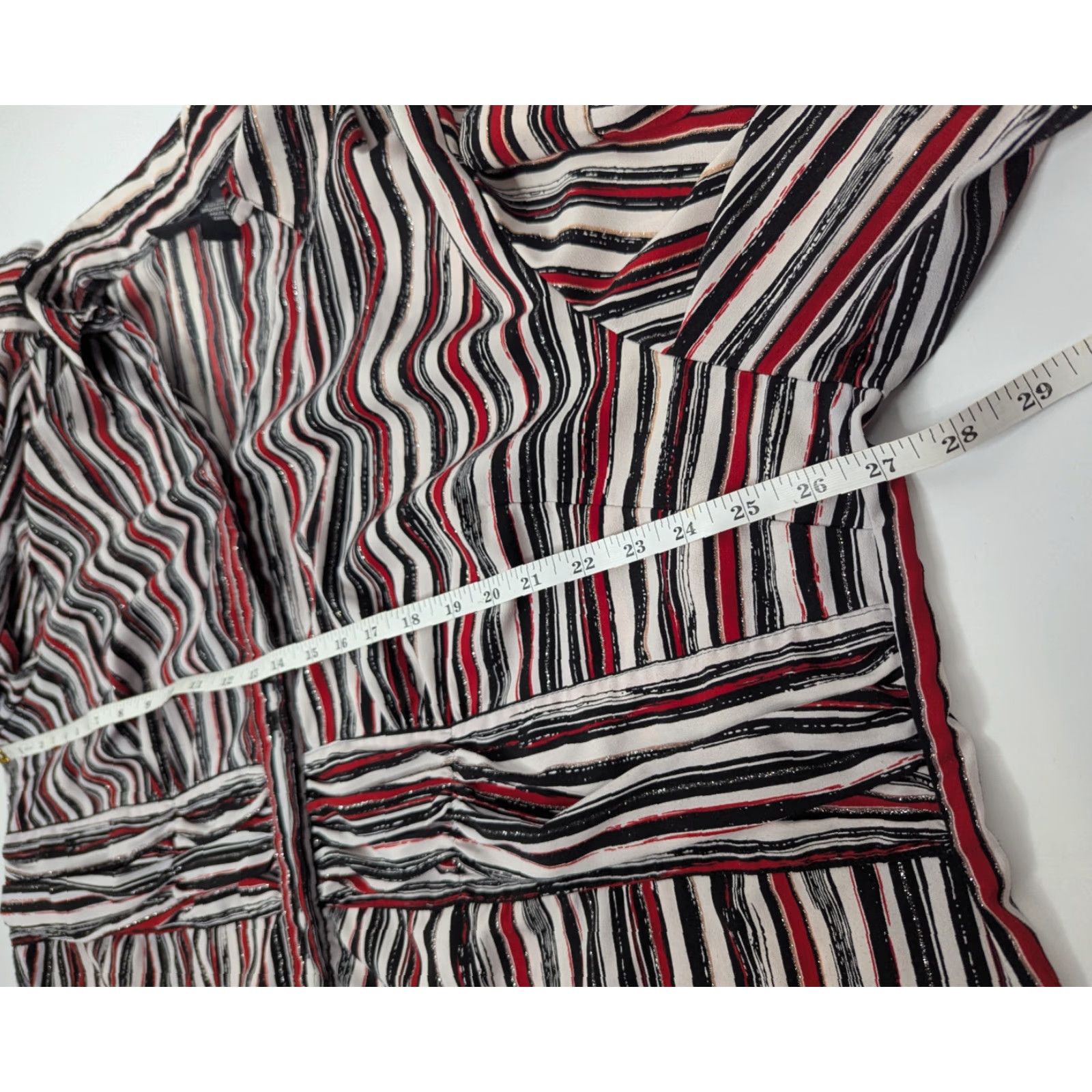 Vintage Maggie Barnes Shirt 2X Womens Red Stripe Button Front Stretch V-Neck Long Sleeve Casual Size XXL / US 16-18 / IT 52-54 - 7 Thumbnail