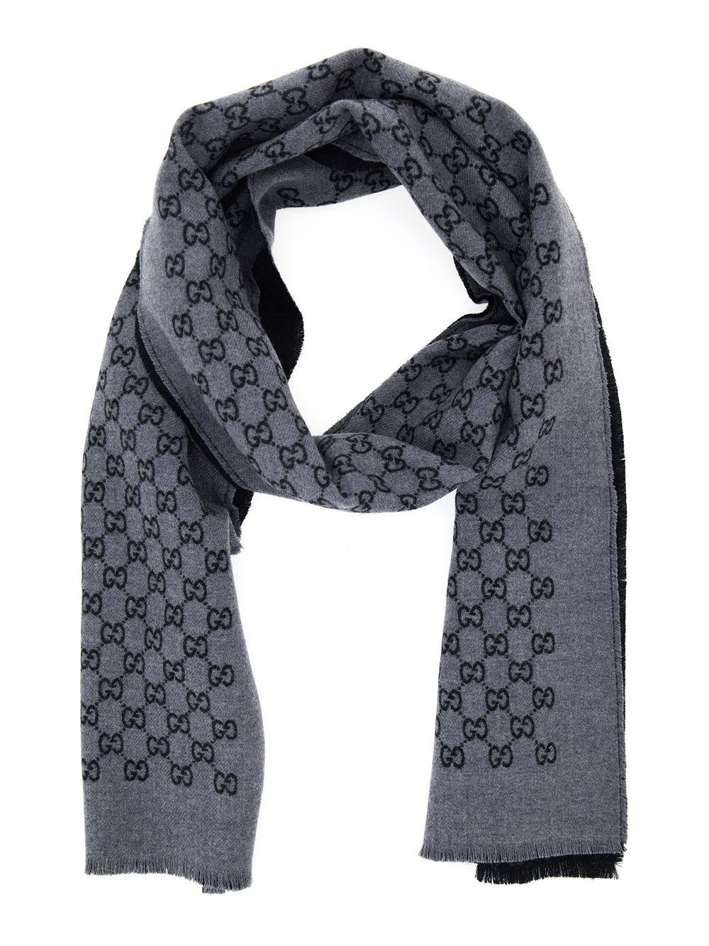 Gucci Gray Scarf with GG Motif Jacquard in Wool for Men Size ONE SIZE - 1 Thumbnail