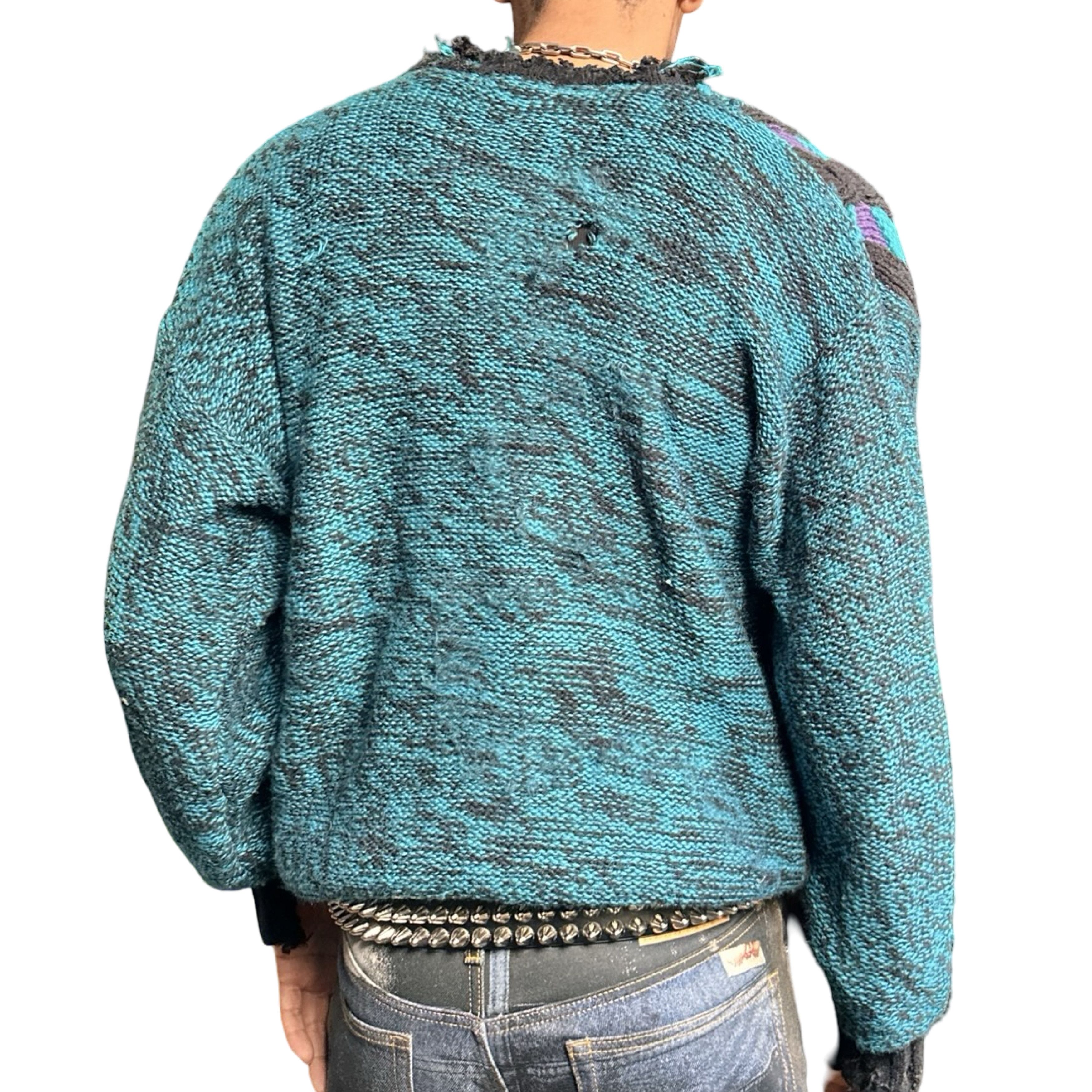 Vintage Vintage Cattivo Coogi Black & Teal Grunge Sweater - Medium Size US M / EU 48-50 / 2 - 6 Thumbnail