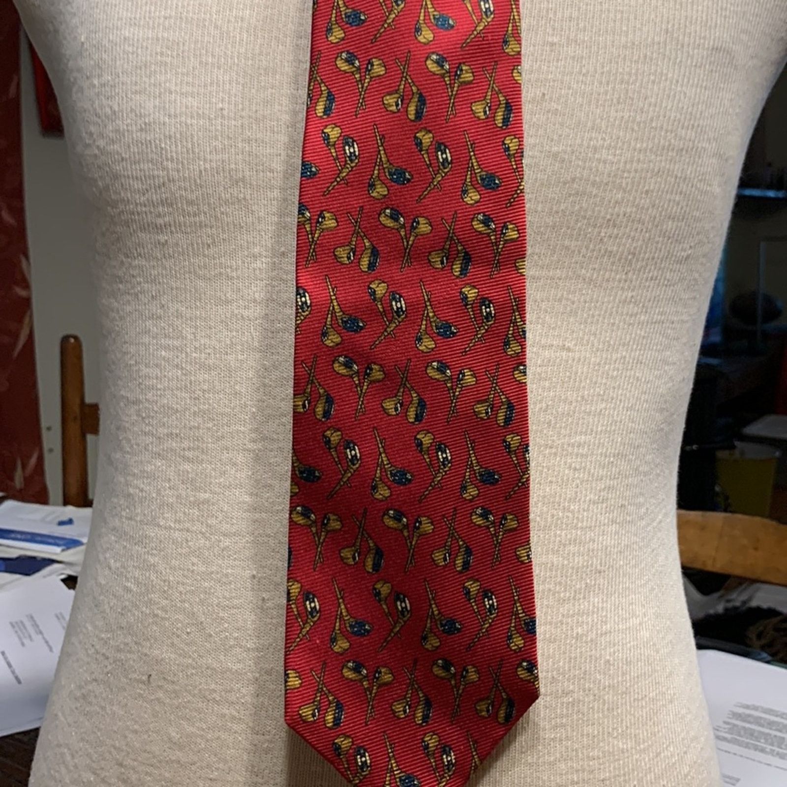Burberry Burberry's of London red silk twill necktie with golf print Size ONE SIZE - 4 Thumbnail