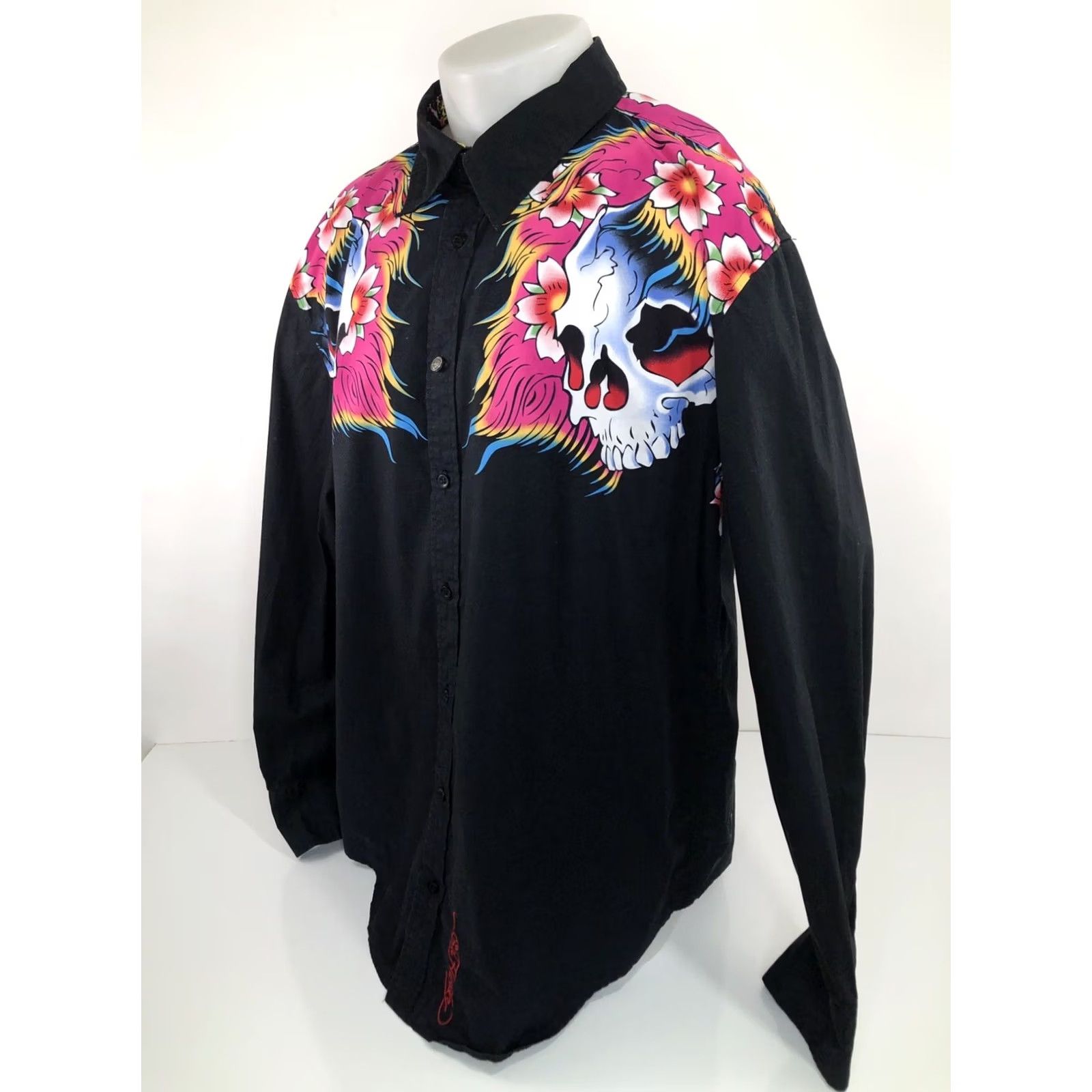 Ed Hardy ED HARDY / AUDIGIER BIG SKULLS Embroidered Signature Mens 3XL Shirt Redacted? Size US XXL / EU 58 / 5 - 5 Thumbnail