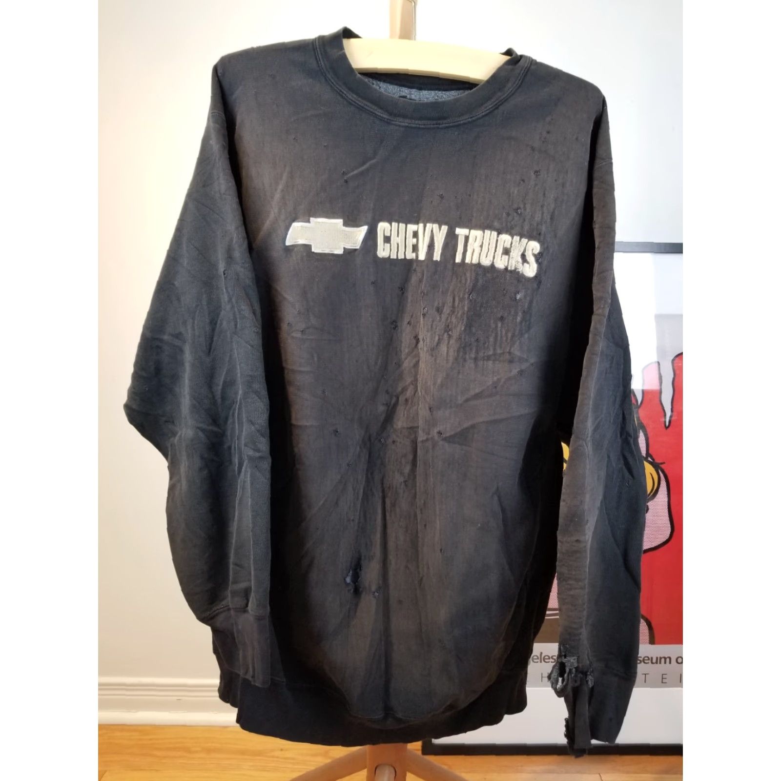 Vintage VINTAGE Chevrolet Sweatshirt | Sun Faded Distressed Black Reversed Weave XL Mens Pullover Sweatshirt Size US XL / EU 56 / 4 - 2 Thumbnail