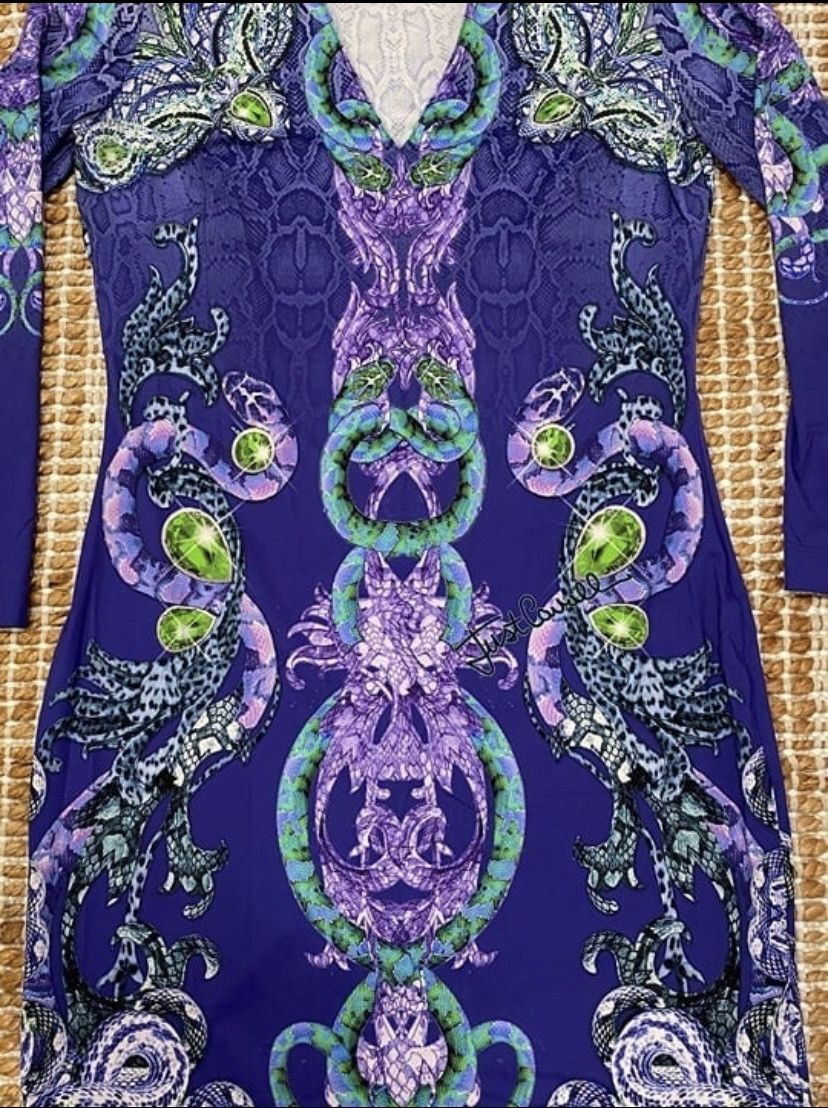Just Cavalli Authentic Just Cavalli Purple Snakeskin Print Midi Dress Size M / US 6-8 / IT 42-44 - 10 Thumbnail