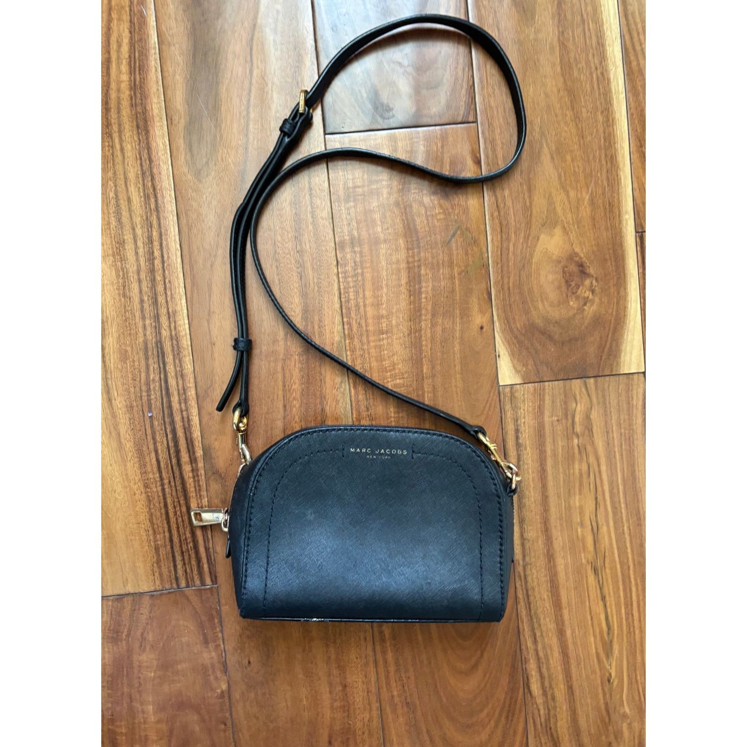 Marc Jacobs Black Crossbody Bag Gold Hardware Leather Purse, Women's