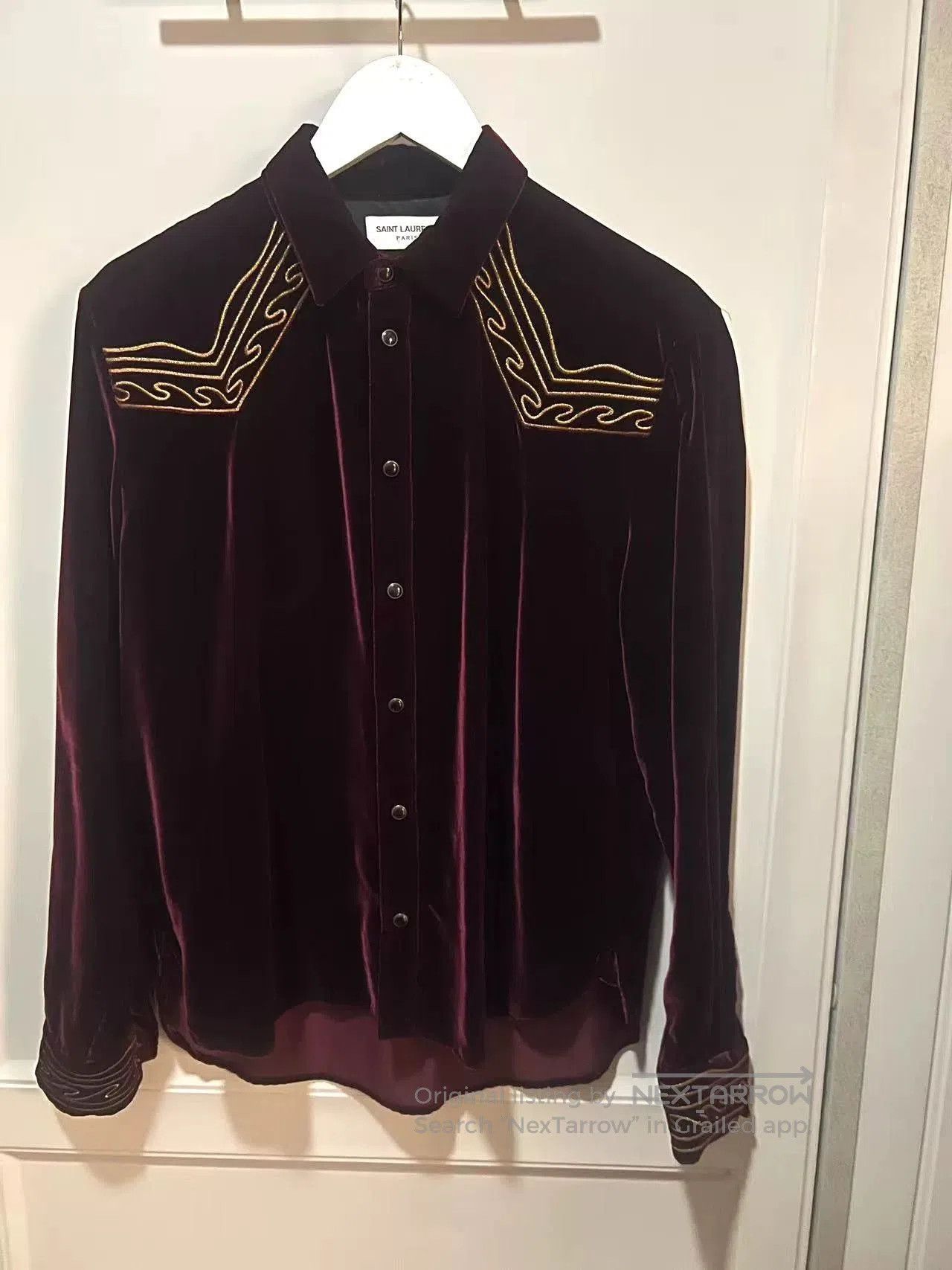 Saint Laurent Paris Saint Laurent Red Velvet Embroidered Shirt. Size US M / EU 48-50 / 2 - 3 Thumbnail