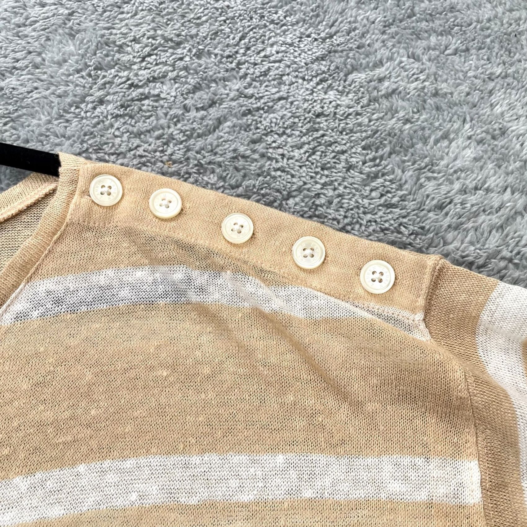 Ralph Lauren Lauren Ralph Lauren Blouse Women XL Beige Linen Knit Striped Round Neck Button Casual Sleeve Fall Spring Summer Classic Preppy Size XL / US 12-14 / IT 48-50 - 5 Thumbnail