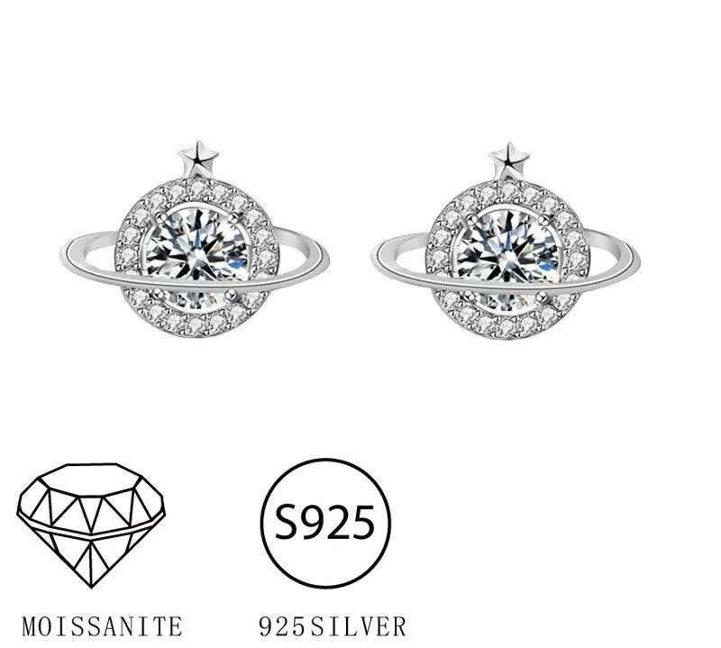 Sterling Silver Silver planet 0.5 carat moissanite temperament niche earring Size ONE SIZE - 2 Thumbnail