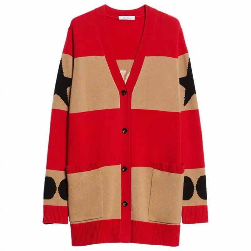 Max Mara MaxMara Red Wool Blend Cardigan with Logo 0089 Size S / US 4 / IT 40 - 1 Thumbnail