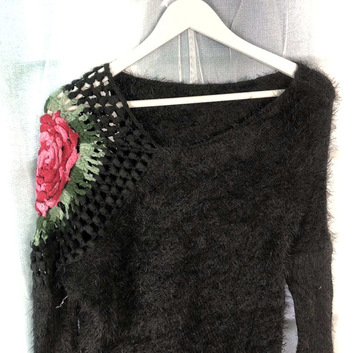 Homespun Knitwear Vintage Hand Made Flower Black Mohair Knitwear #917 Size US S / EU 44-46 / 1 - 5 Thumbnail