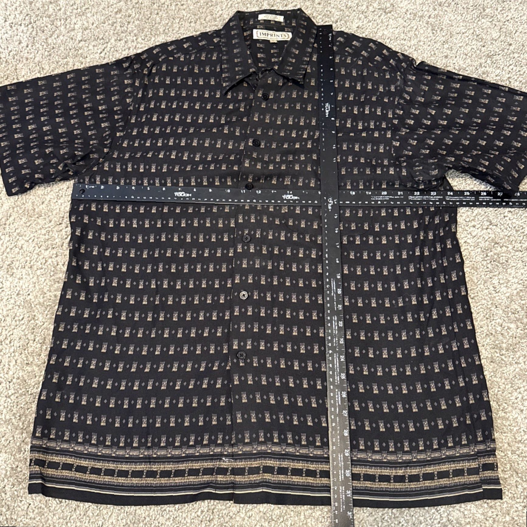 J Brand VINTAGE Imprints Geometric Pattern Button-Up Shirt 90s Large Mens Black Short Sleeve Casual Shirt Size US L / EU 52-54 / 3 - 7 Thumbnail