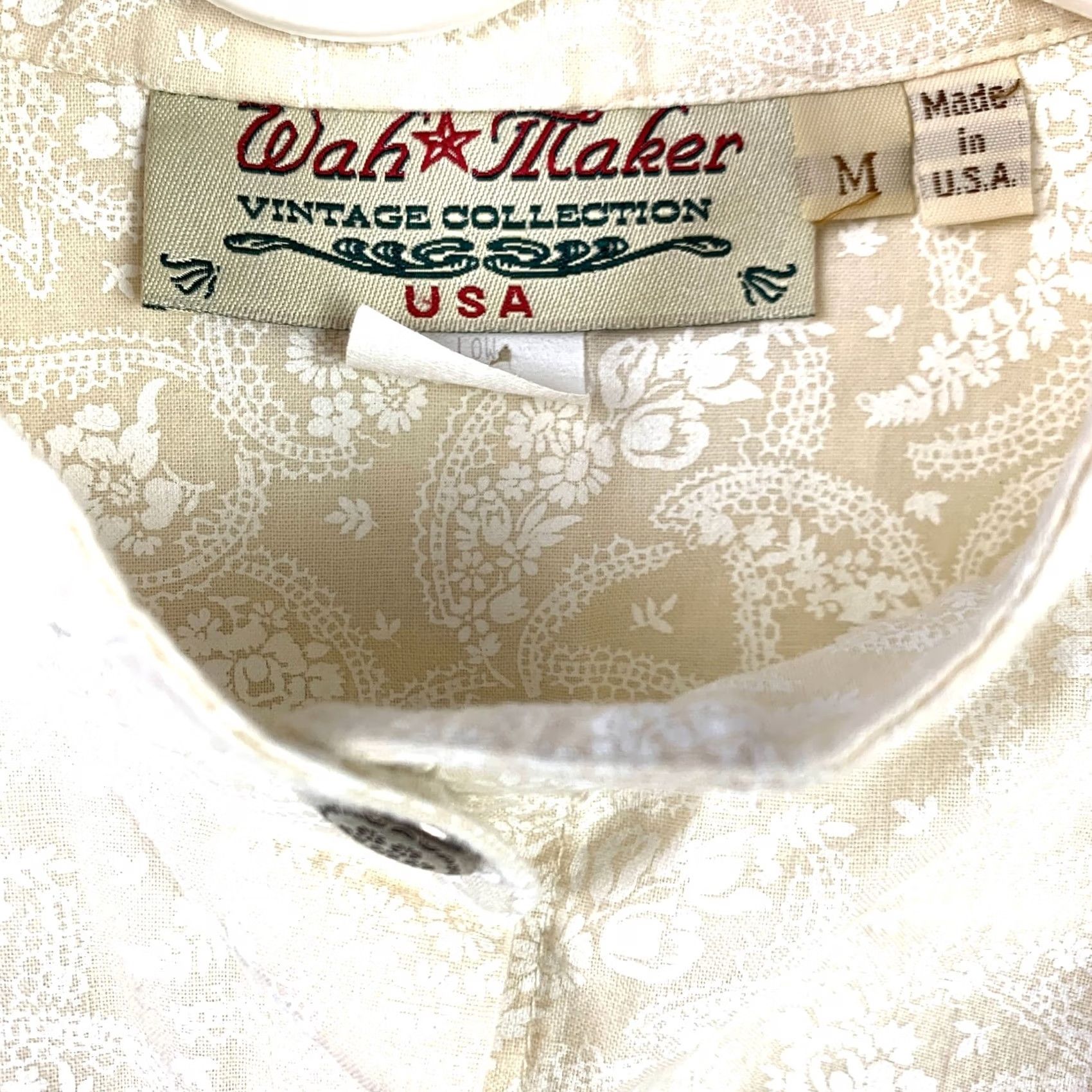 Vintage Wah Maker Vintage Collection Ivory 100% Cotton Western Shirt M Medium Paisley Print Prairie Puff Look 1990s Mens Size M / US 6-8 / IT 42-44 - 3 Thumbnail