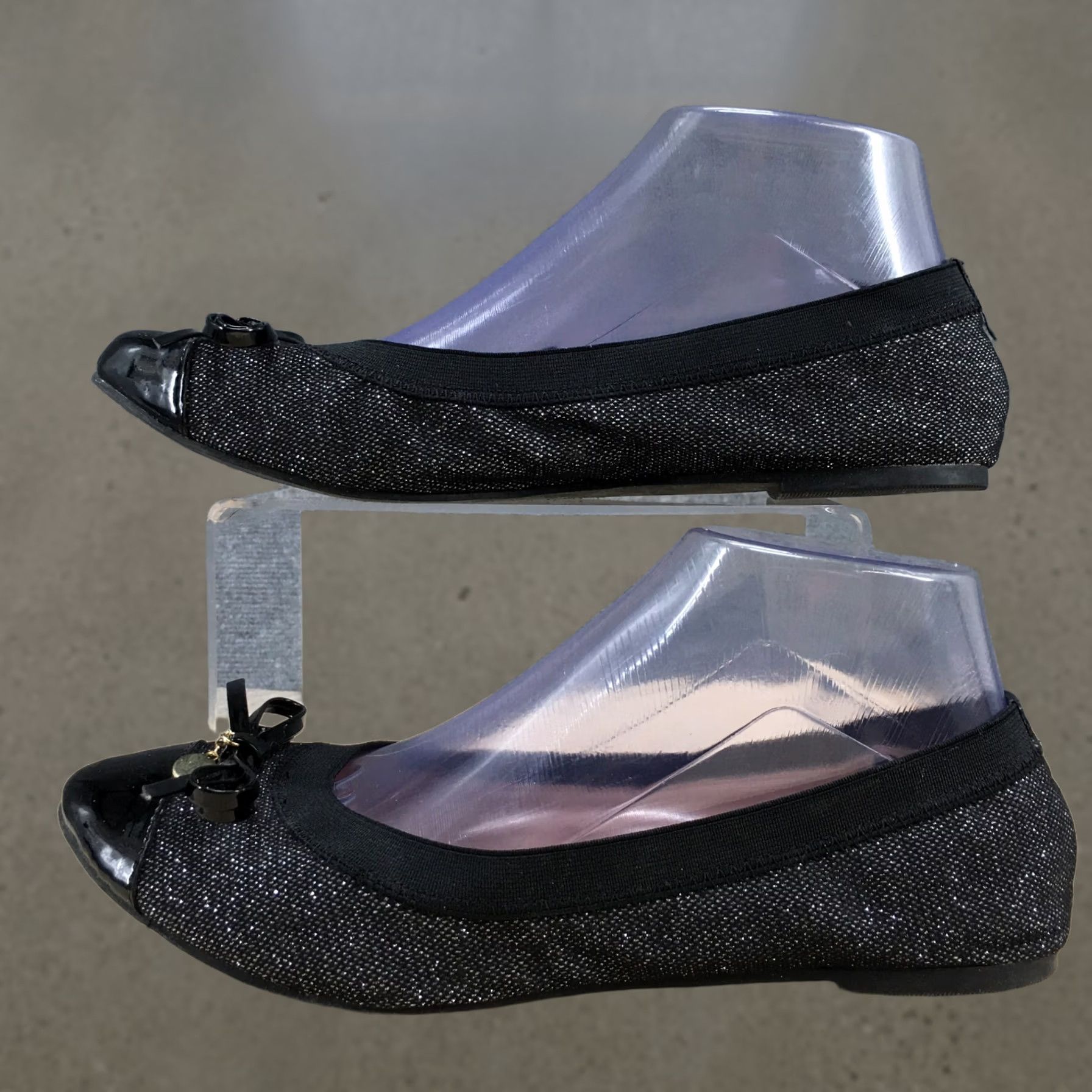 Vintage Cato Ballet Flats Womens 7.5M Black Bow Cap Toe Slip On Casual Comfort Shoes Size ONE SIZE - 1 Thumbnail