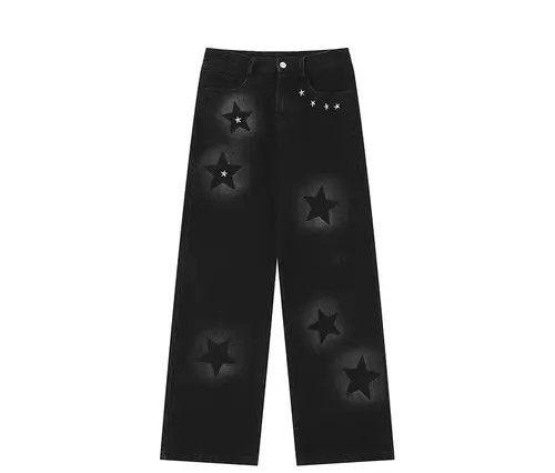 VIBE Black High Street Star Print Straight Leg Jeans Size US 33 - 7 Thumbnail