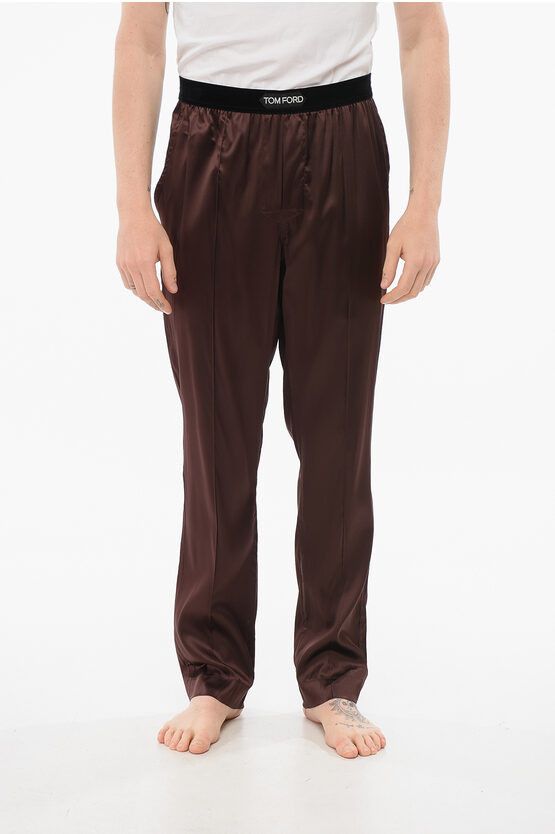 Tom Ford SILK SATIN PIJAMA PANTS WITH VELOUR DETAIL brown Size US 32 / EU 48 - 1 Thumbnail