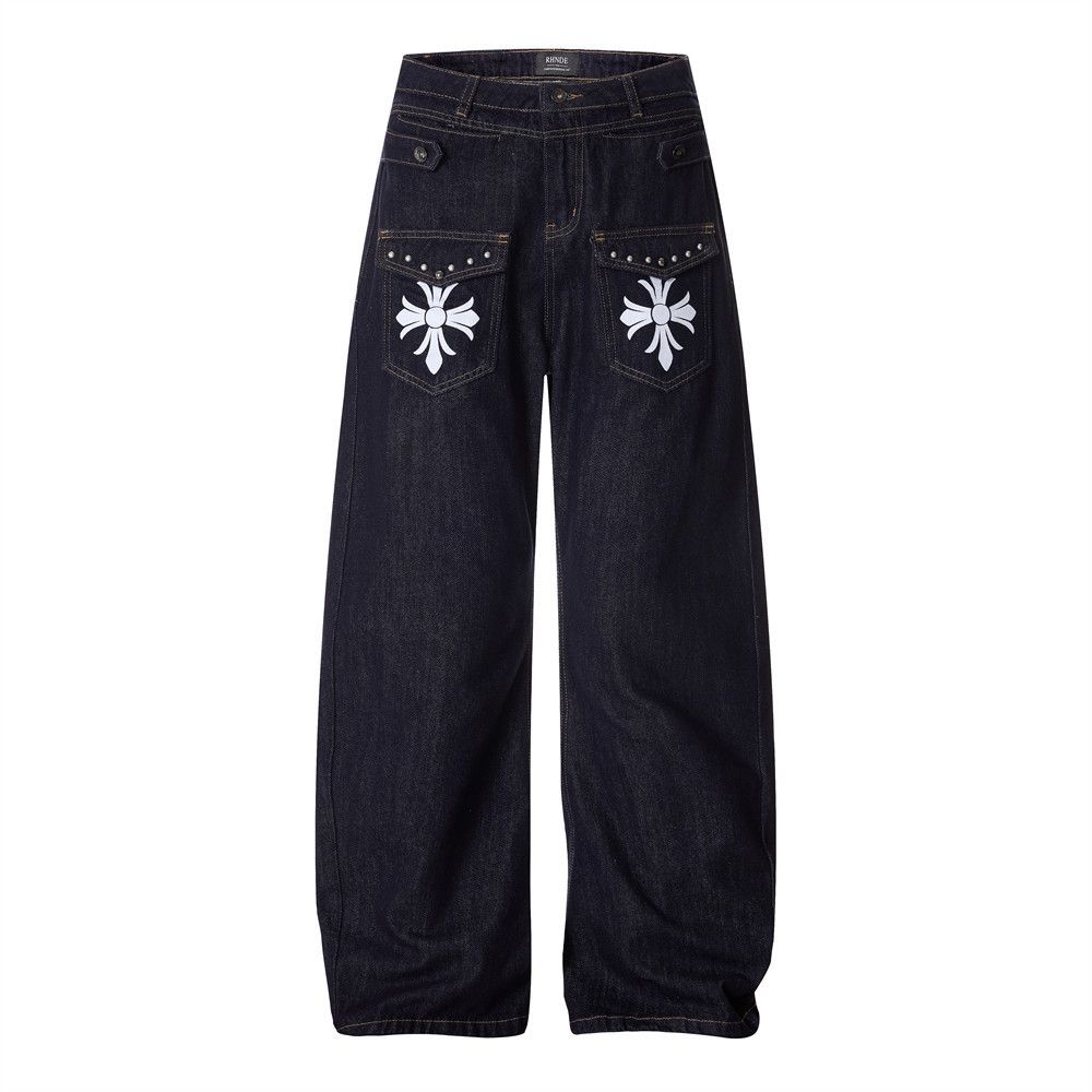 Jean Men's hippie loose wide-leg straight pocket cross jeans Size US 32 / EU 48 - 1 Thumbnail