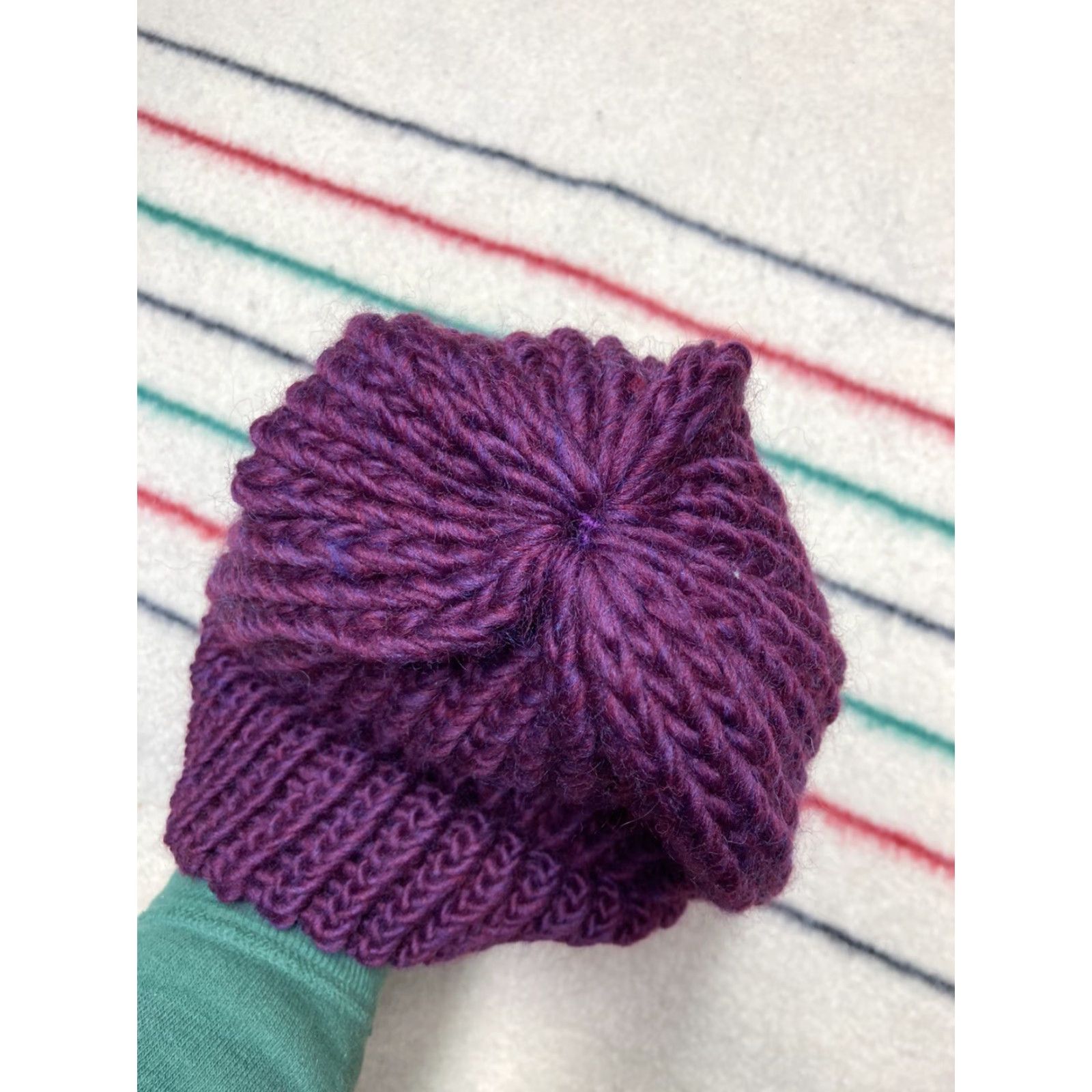 Vintage VINTAGE Crochet knit beanie hand made midnight purple cap snow toboggan soft adult Size ONE SIZE - 5 Thumbnail