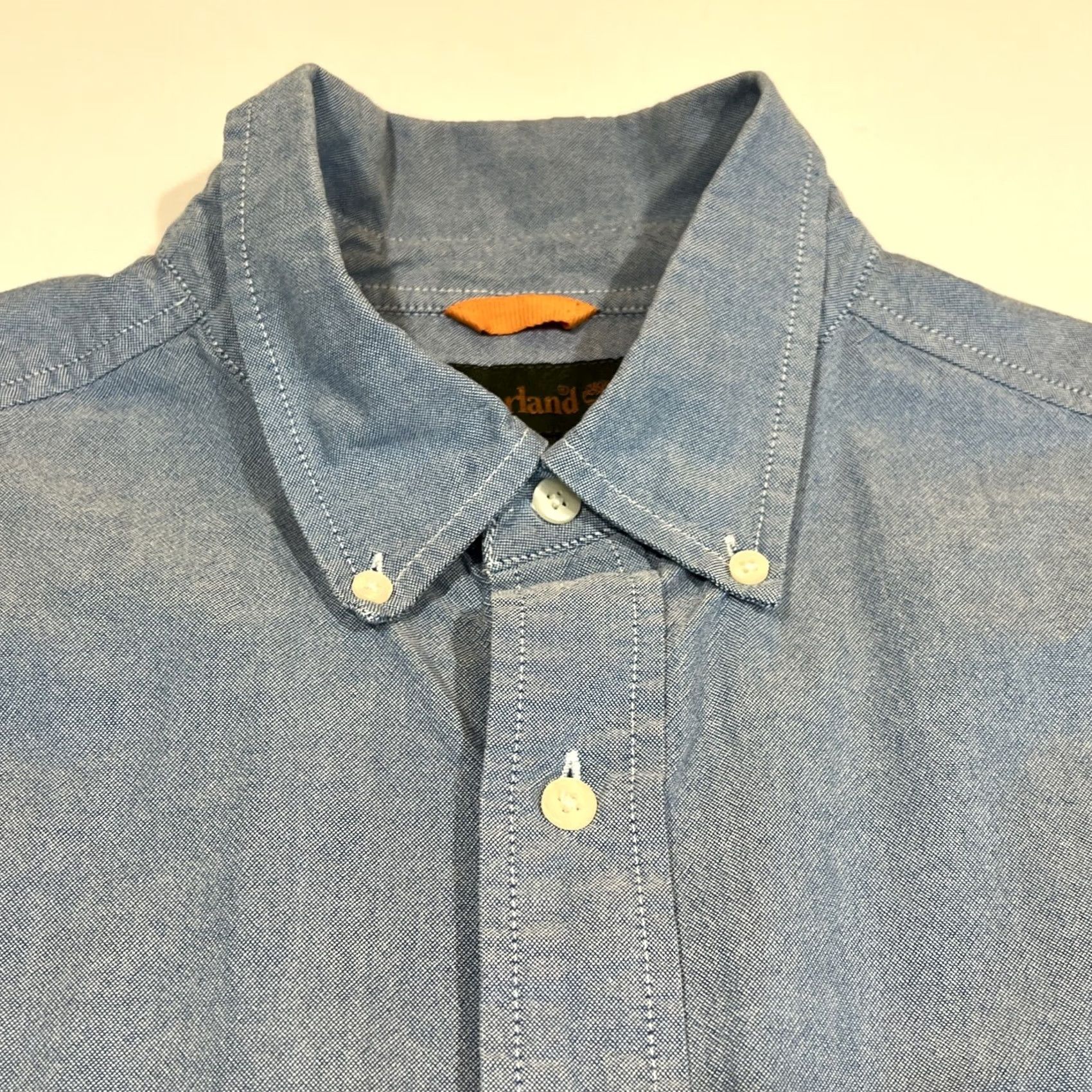 Timberland Timberland Shirt XL Button-Down Dress Long Sleeve Blue Pocket Logo Size 46R - 2 Thumbnail