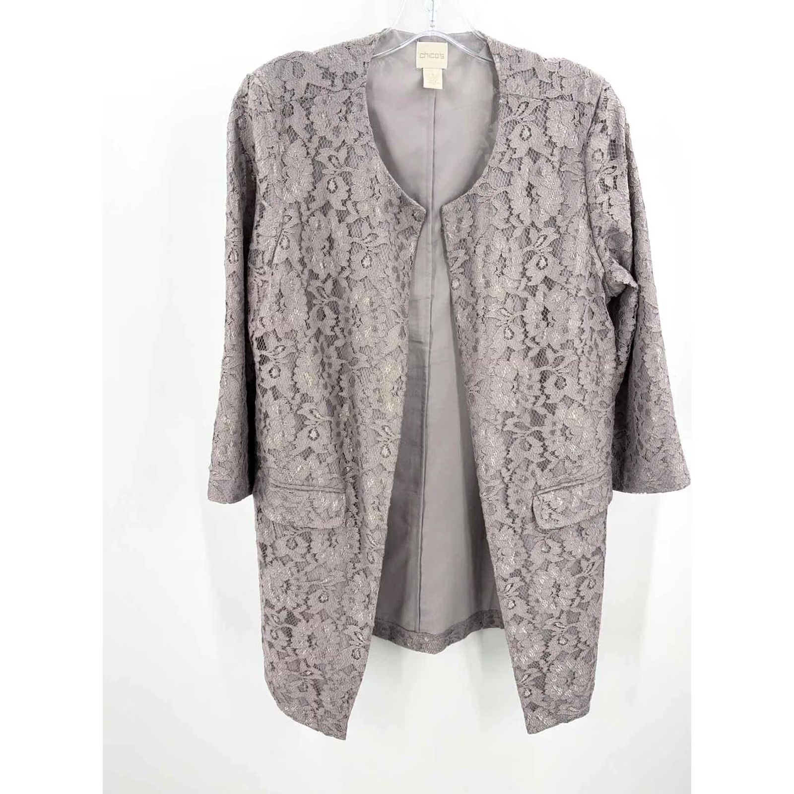 Vintage Chico's Grey Lace Open Jacket 1/Medium Open Jacket Womens Size XS / US 0-2 / IT 36-38 - 4 Thumbnail