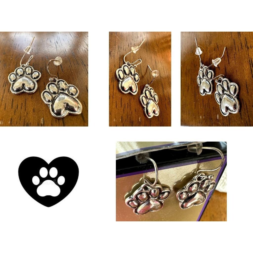 Handmade Paw Print Necklace Earrings Set Pendant 17 inch Handmade New Size ONE SIZE - 8 Thumbnail