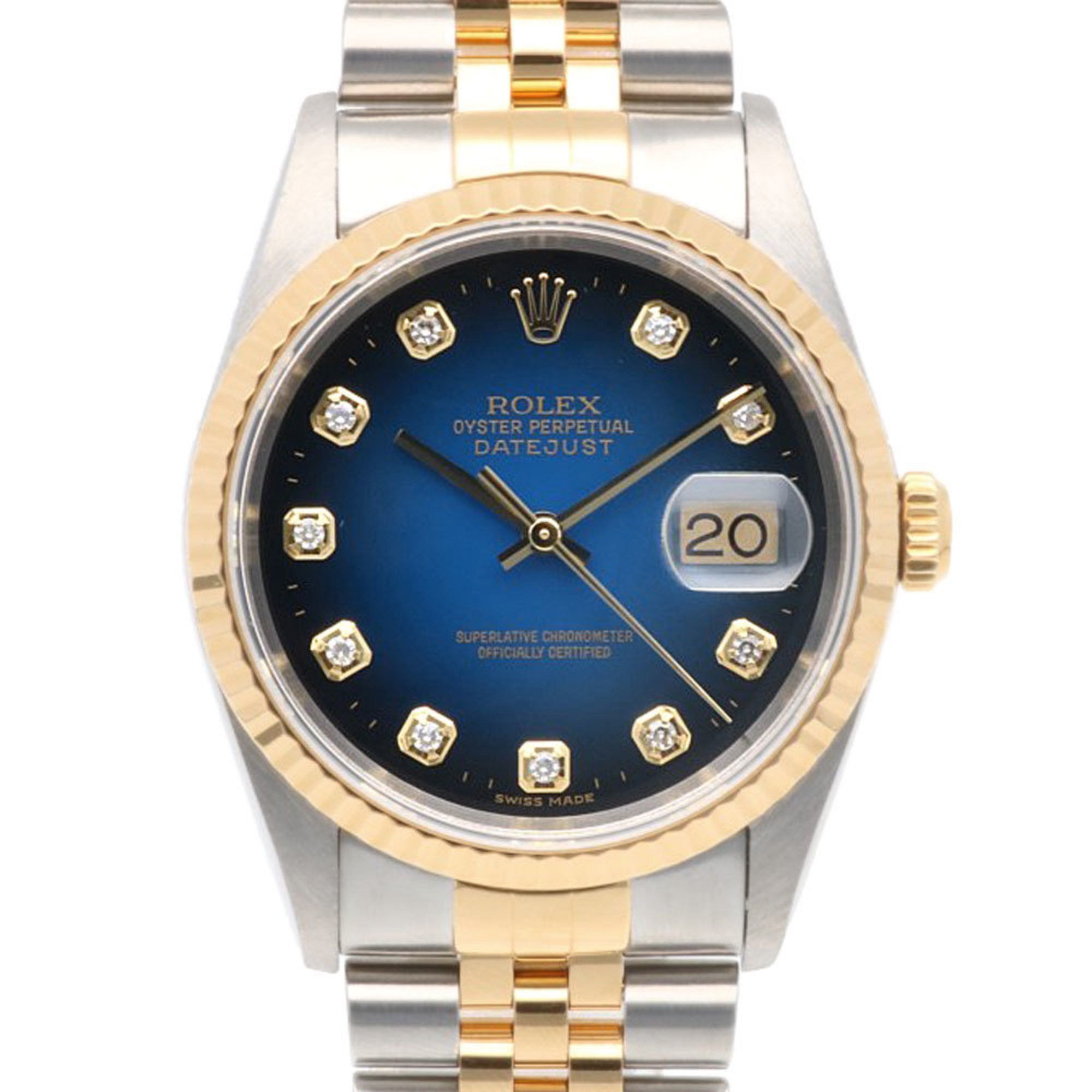 Rolex Datejust Oyster Perpetual Watch Stainless Steel 16233G Automatic Men's Rolex K Series 2001 Model 10P Diamond Blue Gradient
