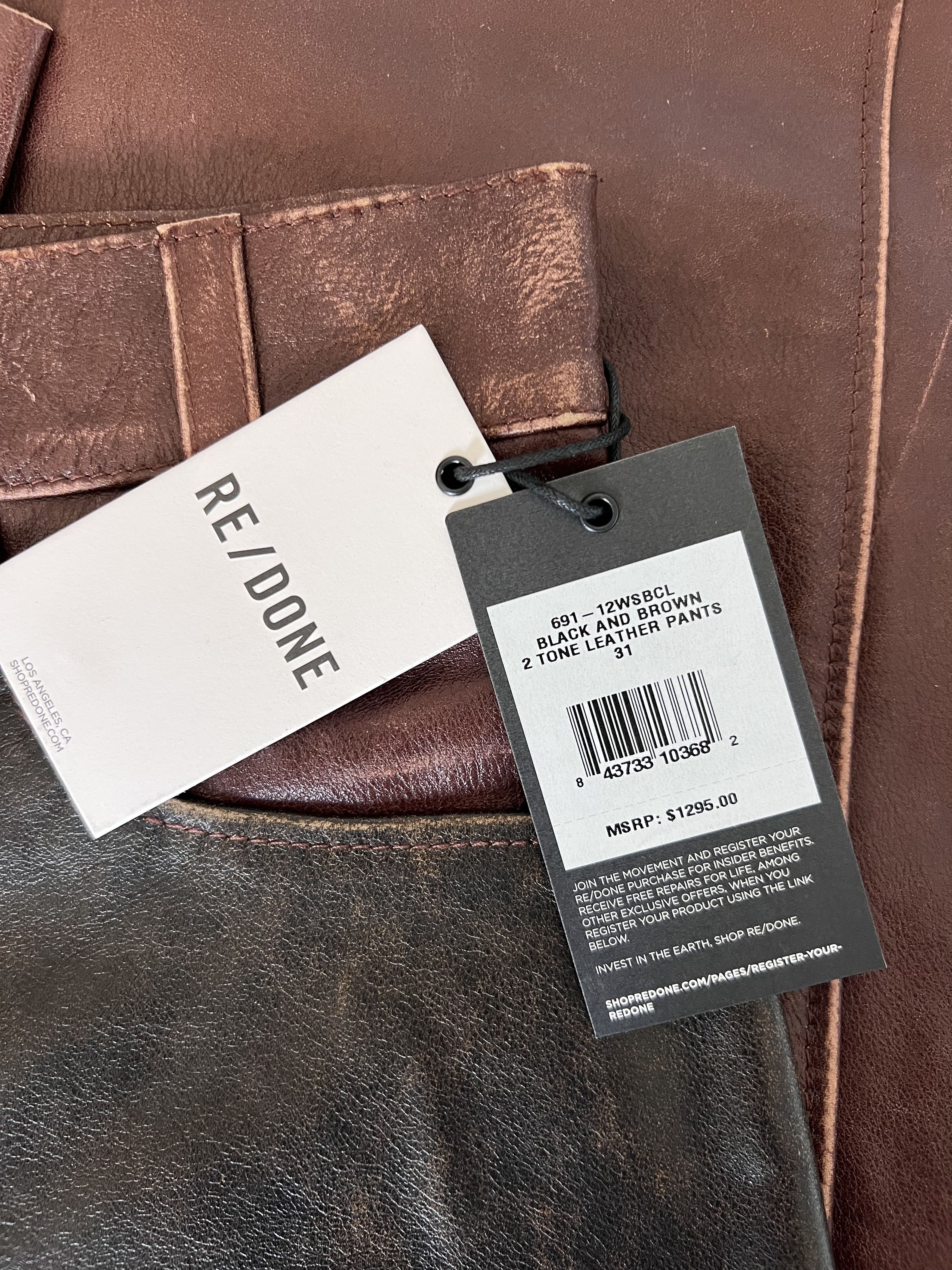 RE/DONE RE/Done 2 Tone Leather Pants in Black Brown Size US 31 - 10 Thumbnail