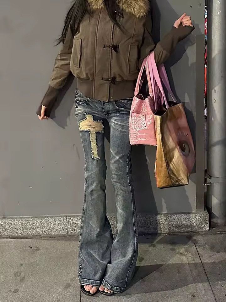 Vintage Y2K Distressed Punk Cross Japanese Bootcut Jeans Size 26" / US 2 / IT 38 - 4 Thumbnail